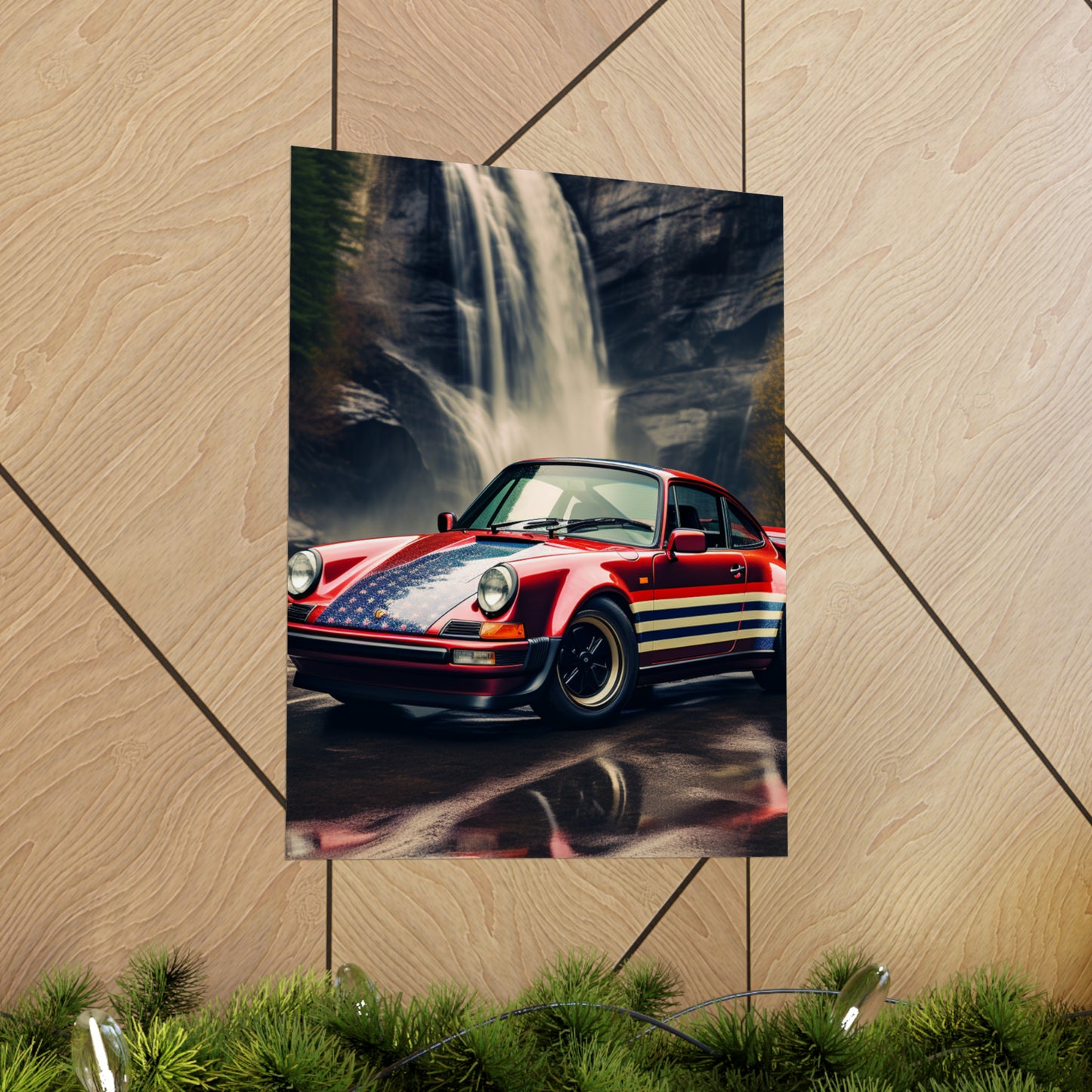 Premium Matte Vertical Posters American Flag Porsche Abstract 1