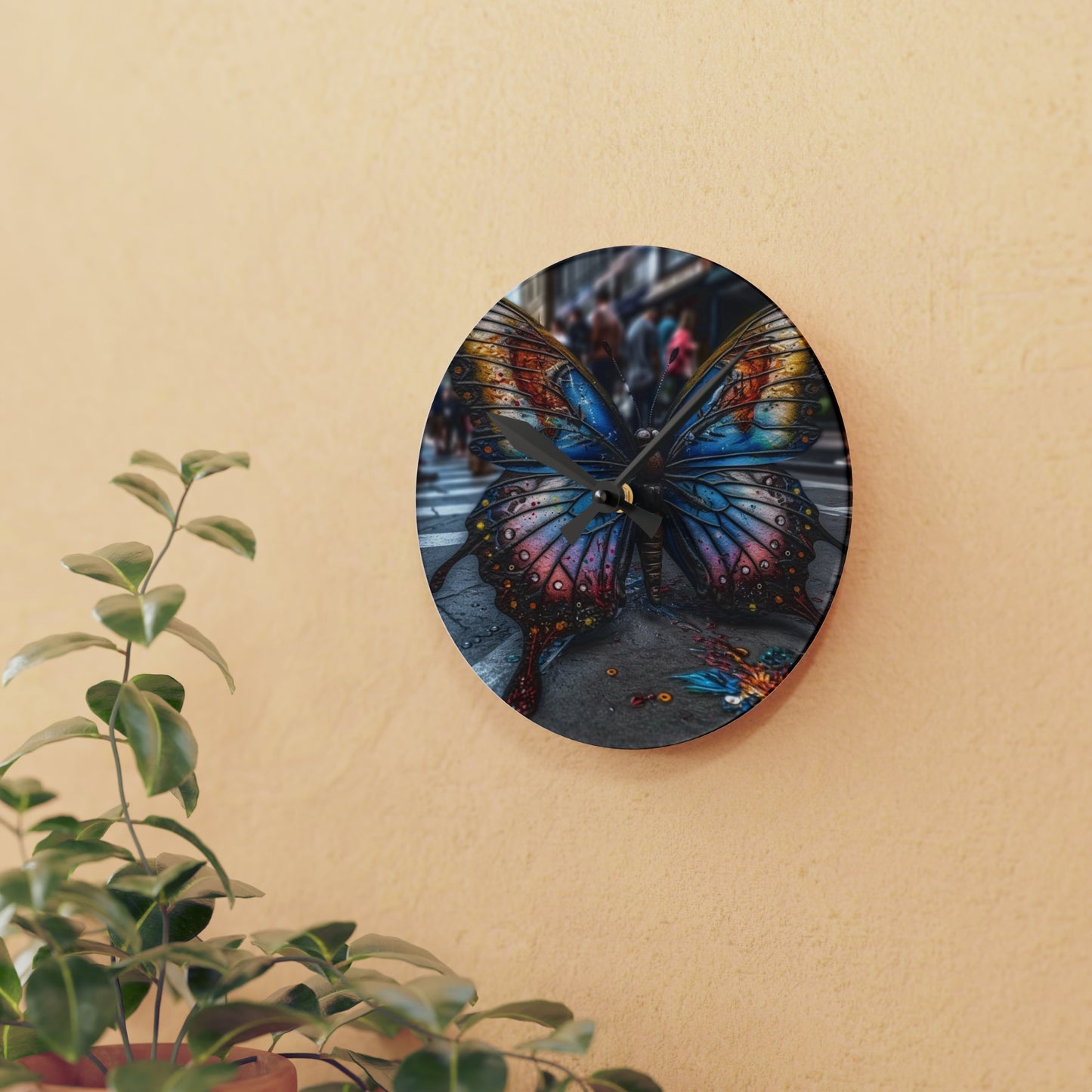 Acrylic Wall Clock Liquid Street Butterfly 4
