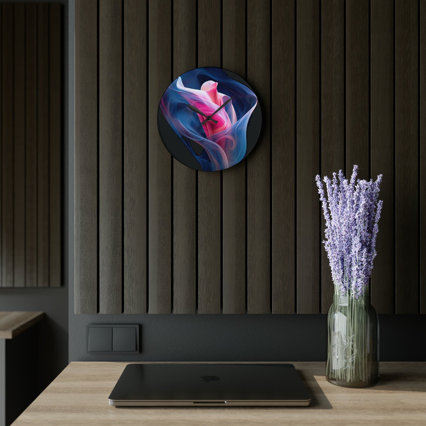 Acrylic Wall Clock Pink & Blue Tulip Rose 3