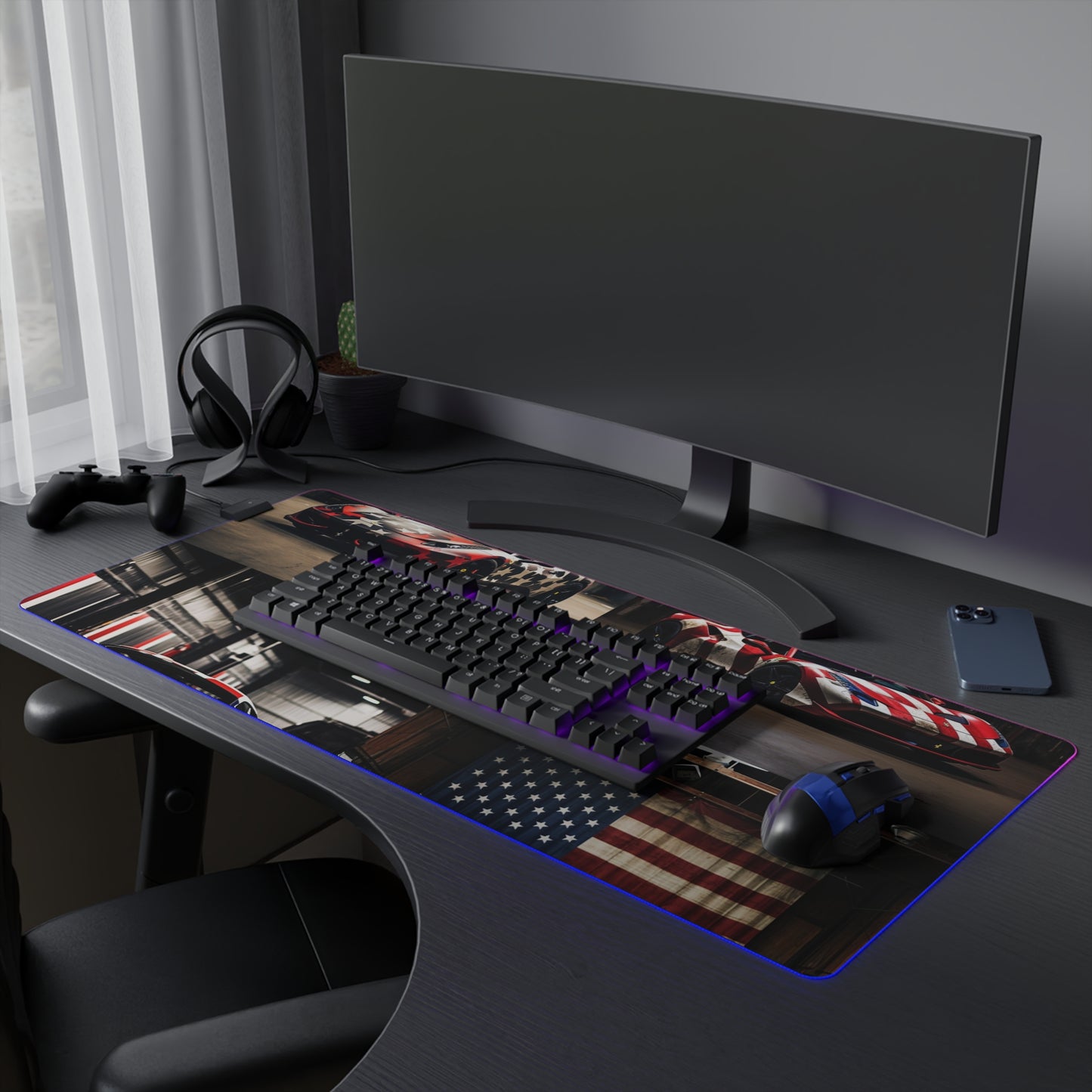 LED Gaming Mouse Pad American Flag Farrari 5