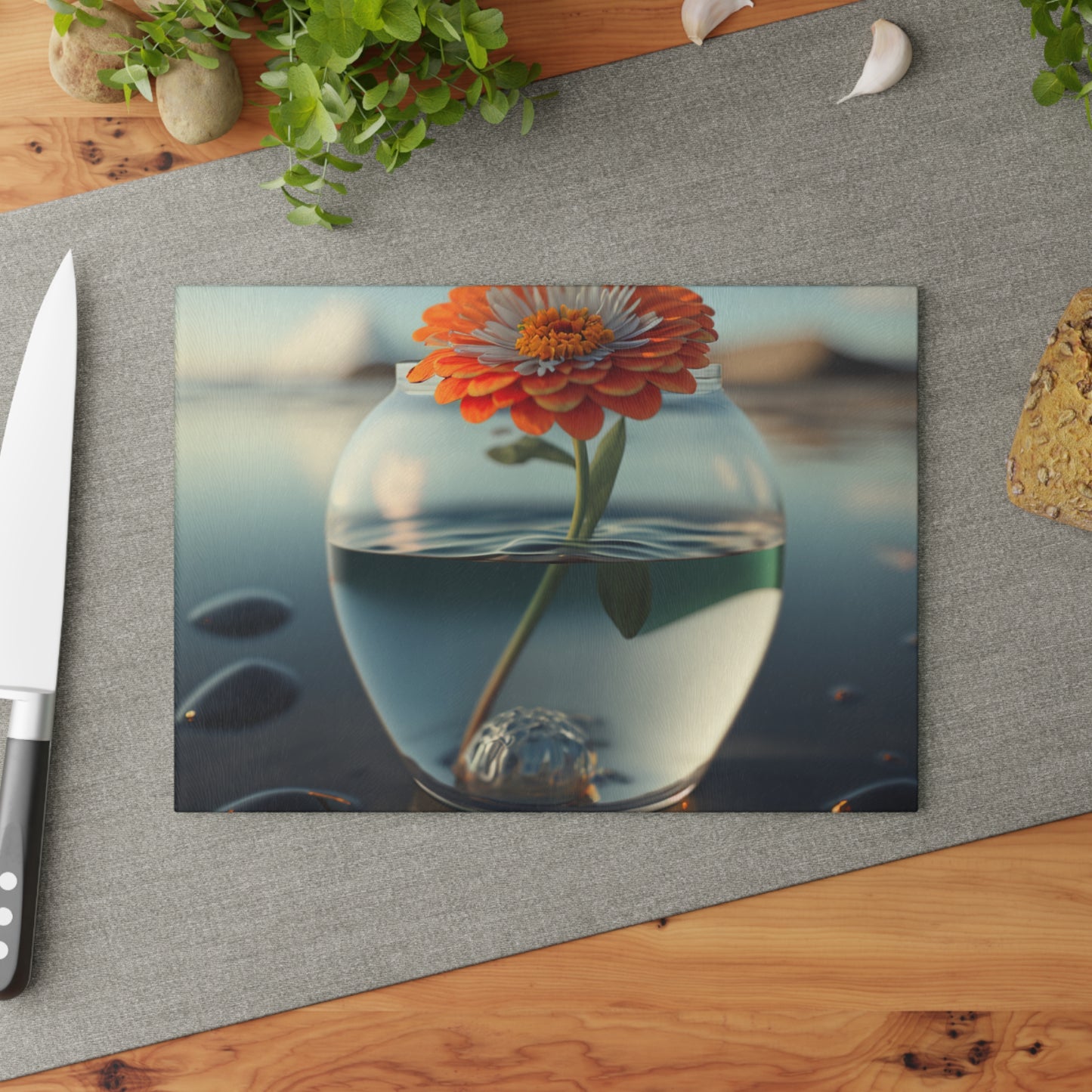 Glass Cutting Board Orange Zinnia 3