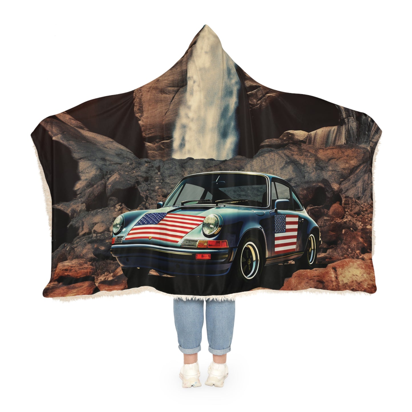 Snuggle Hooded Blanket American Flag Porsche Abstract 2