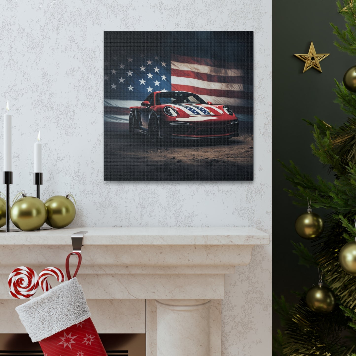 Canvas Gallery Wraps American Flag Background Porsche 3