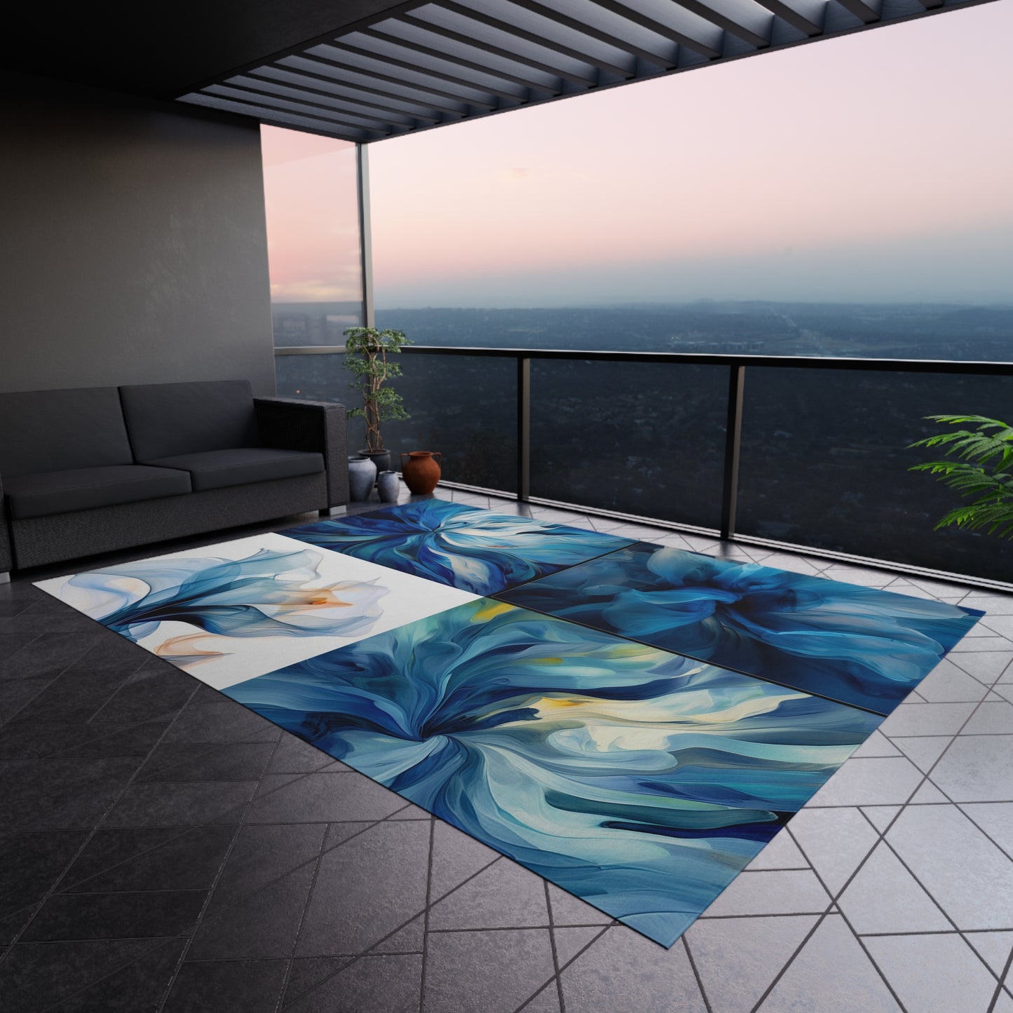 Outdoor Rug  Blue Tluip Abstract 5