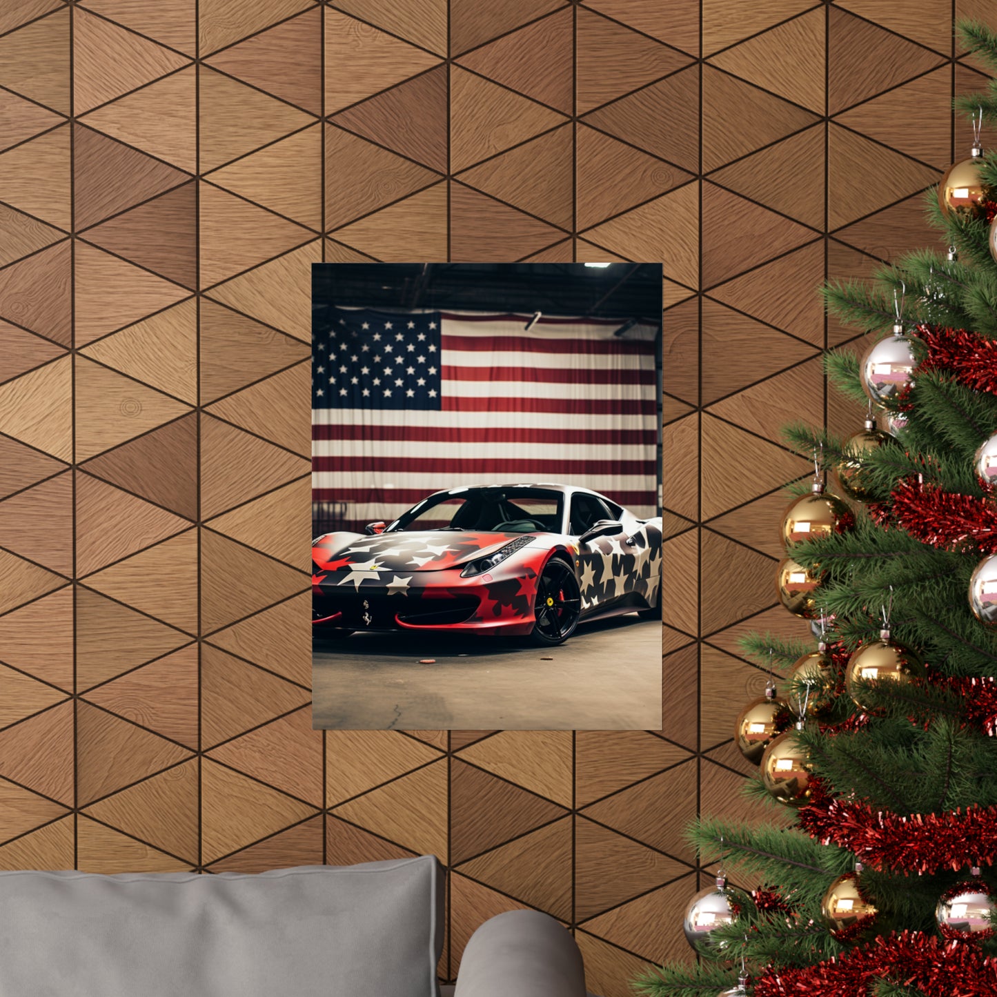 Premium Matte Vertical Posters American Flag Farrari 1