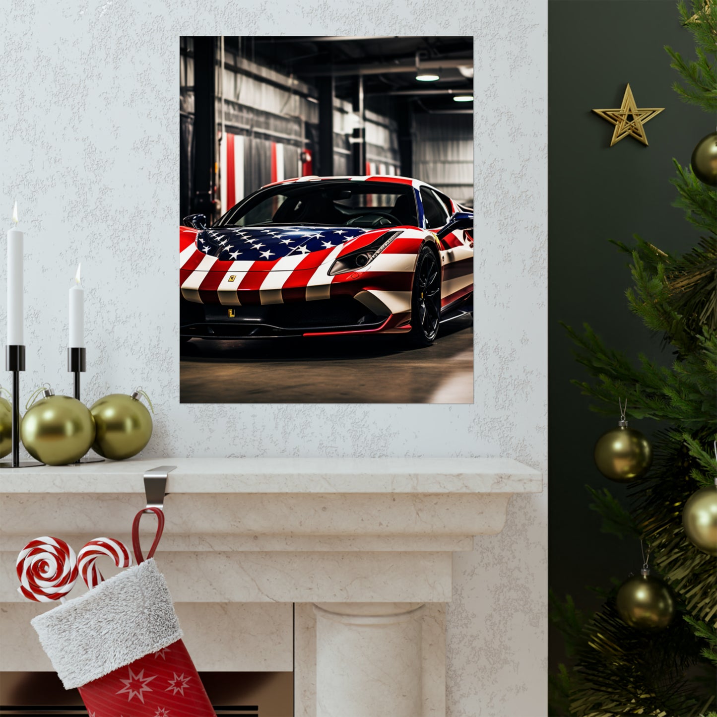 Premium Matte Vertical Posters American Flag Farrari 3