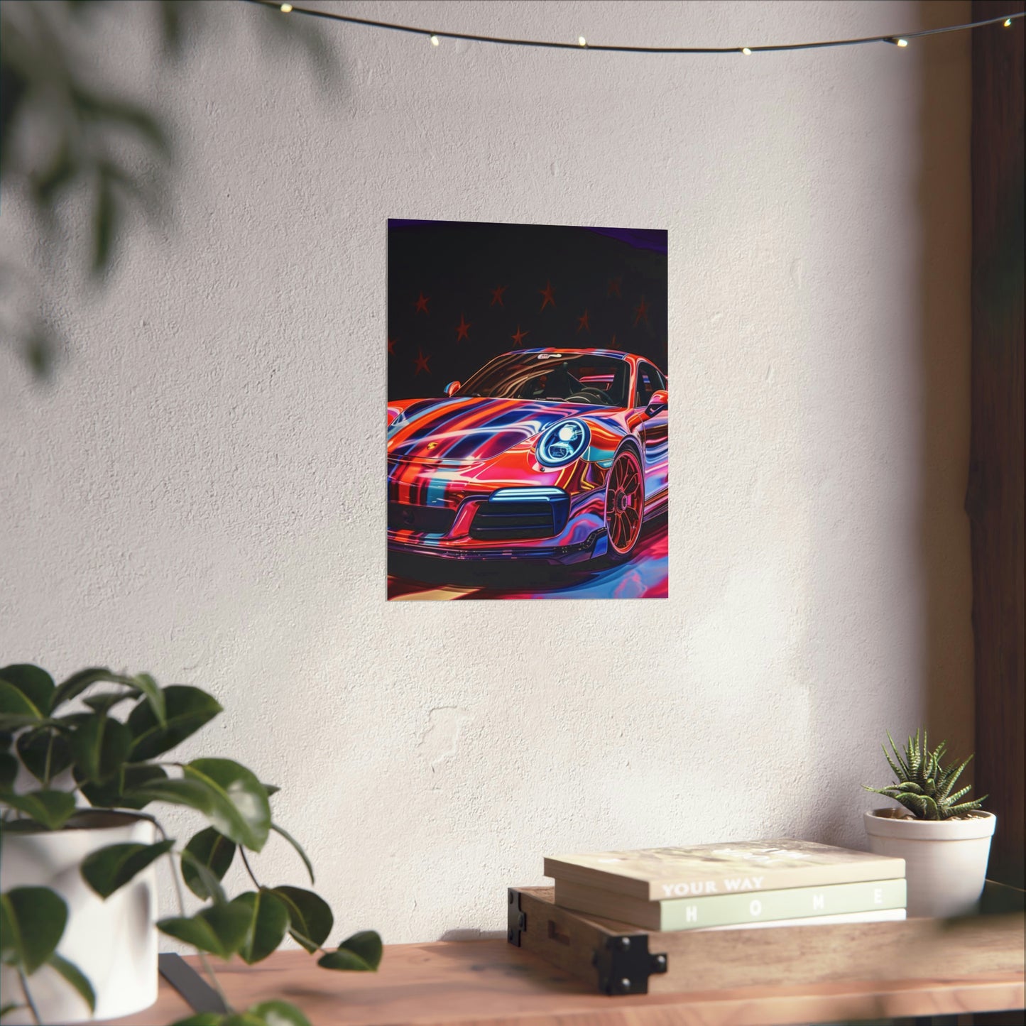 Premium Matte Vertical Posters American Flag Colored Porsche 1