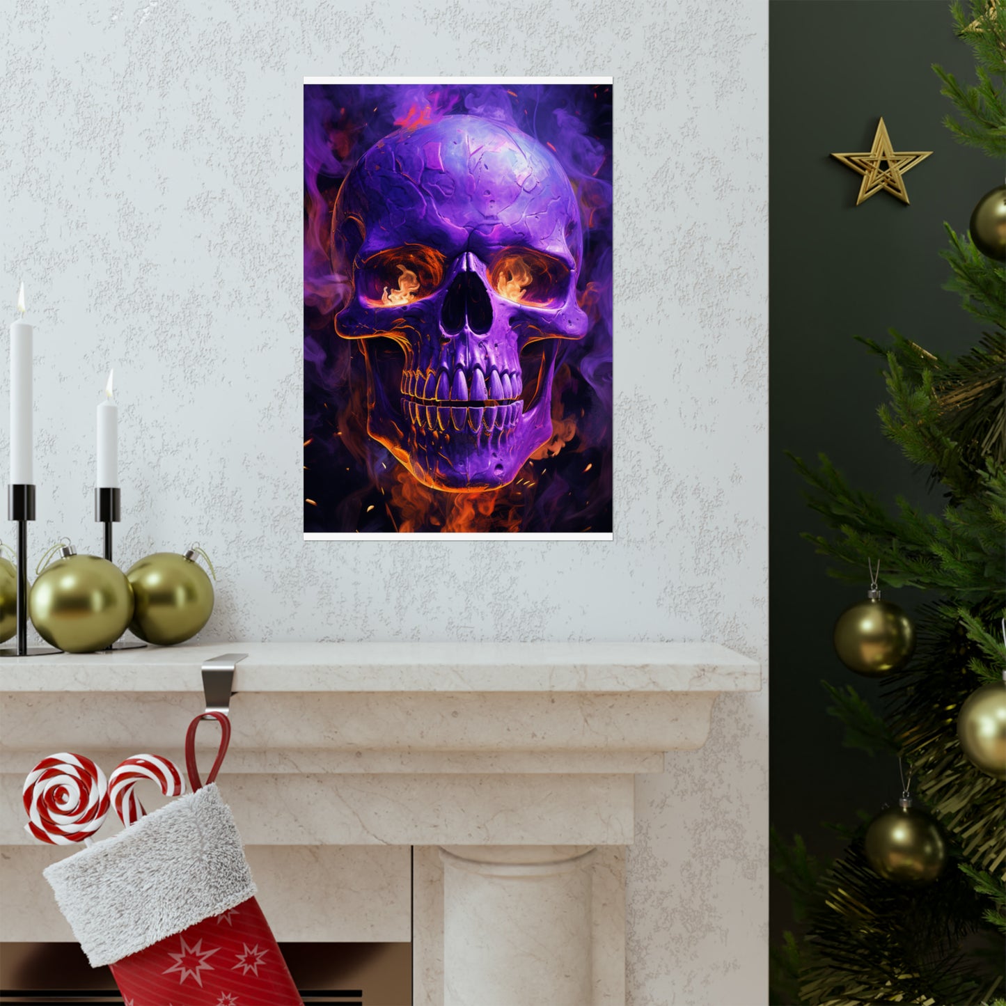 Premium Matte Vertical Posters Skull Flames 1