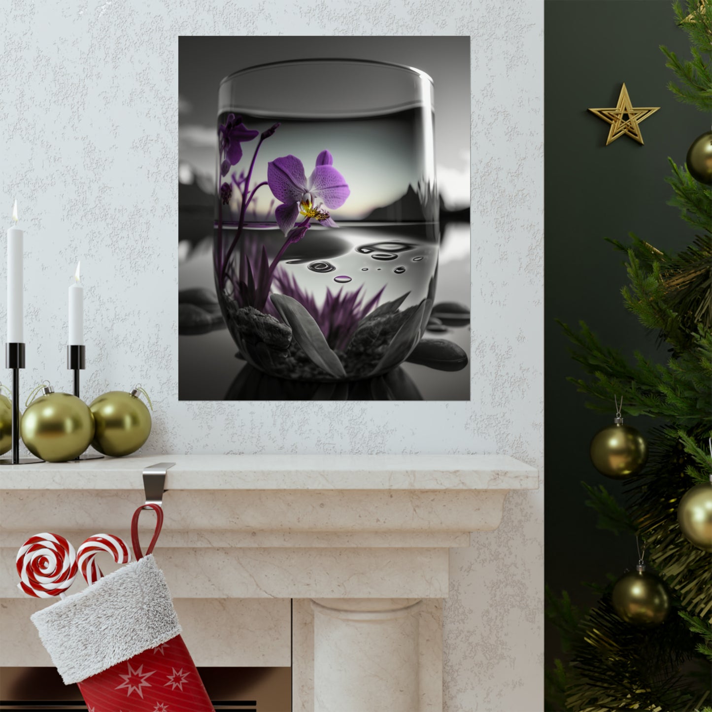 Premium Matte Vertical Posters Purple Orchid Glass vase 2