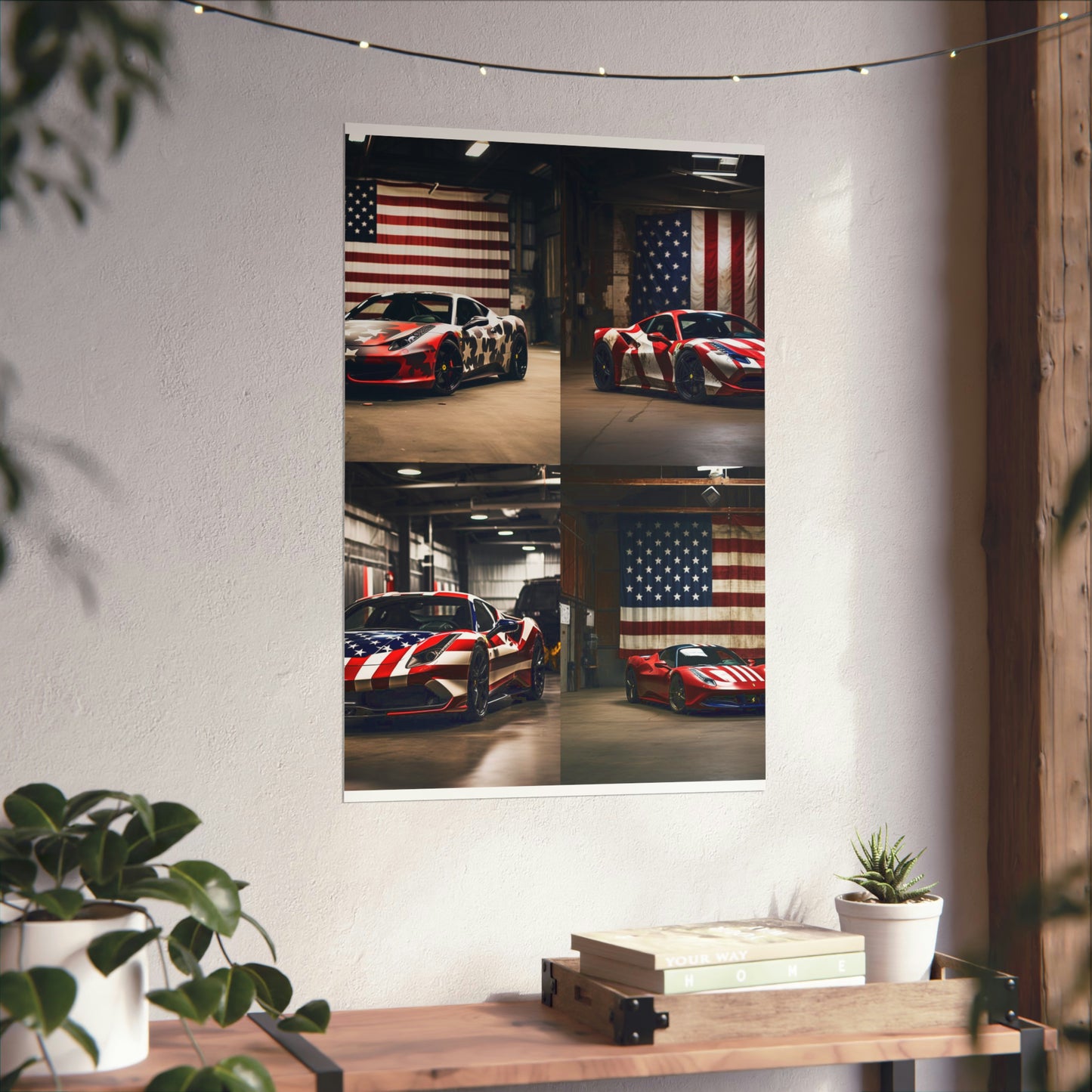 Premium Matte Vertical Posters American Flag Farrari 5