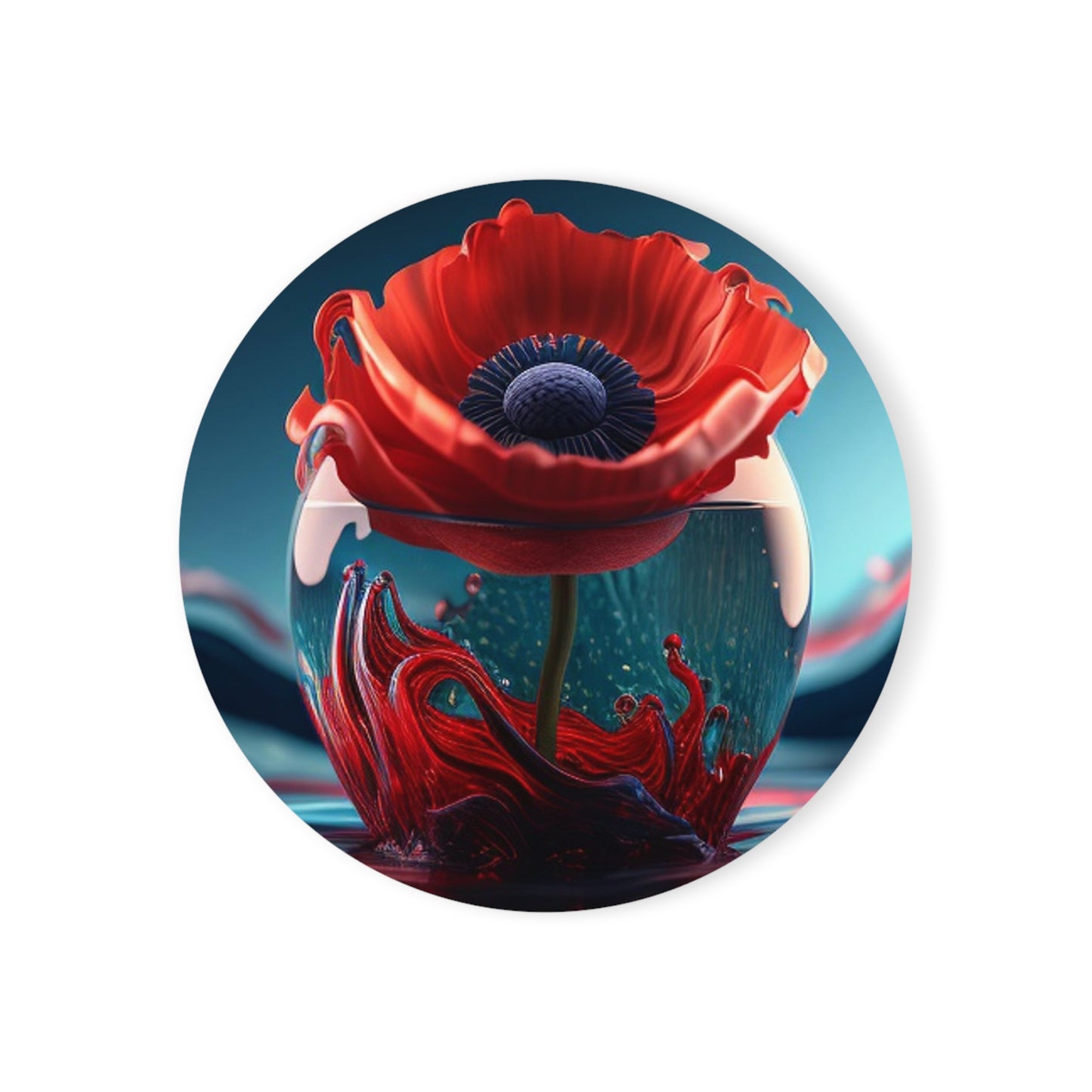 Cork Back Coaster Red Anemone in a Vase 2