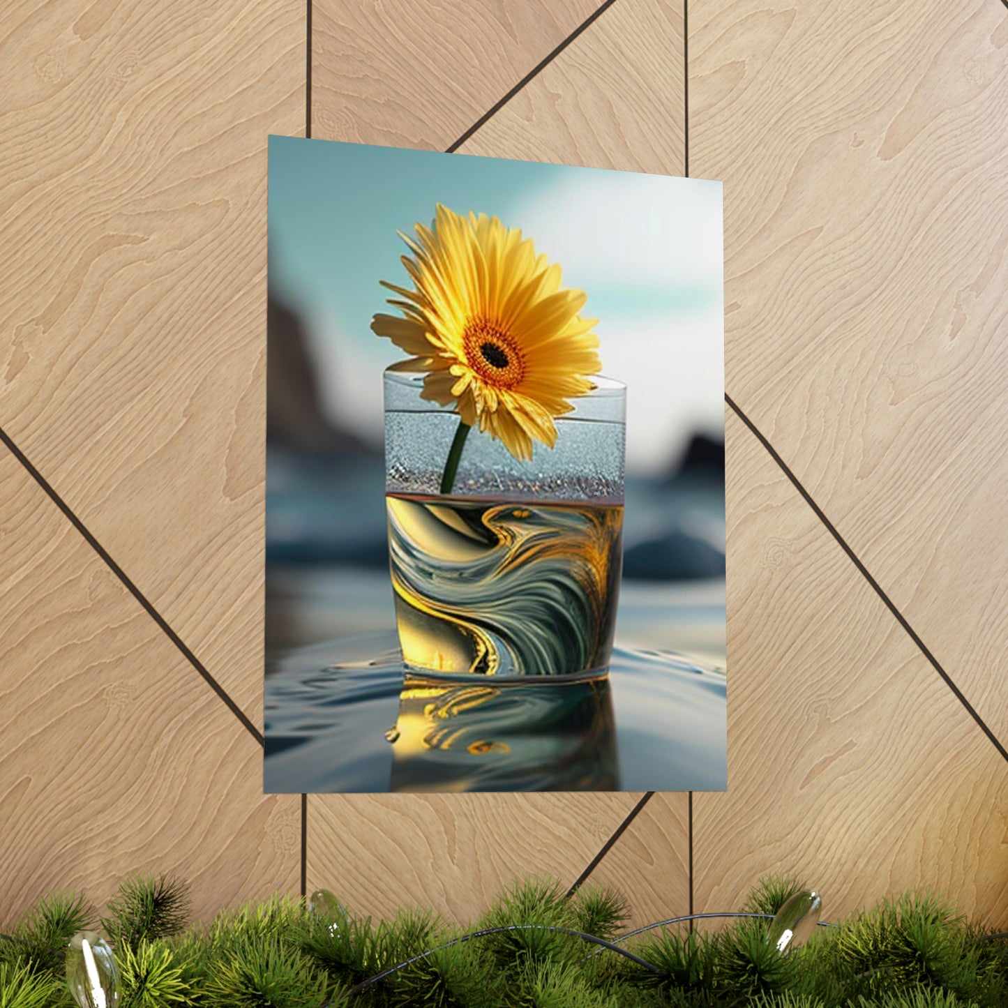 Premium Matte Vertical Posters yello Gerbera glass 2