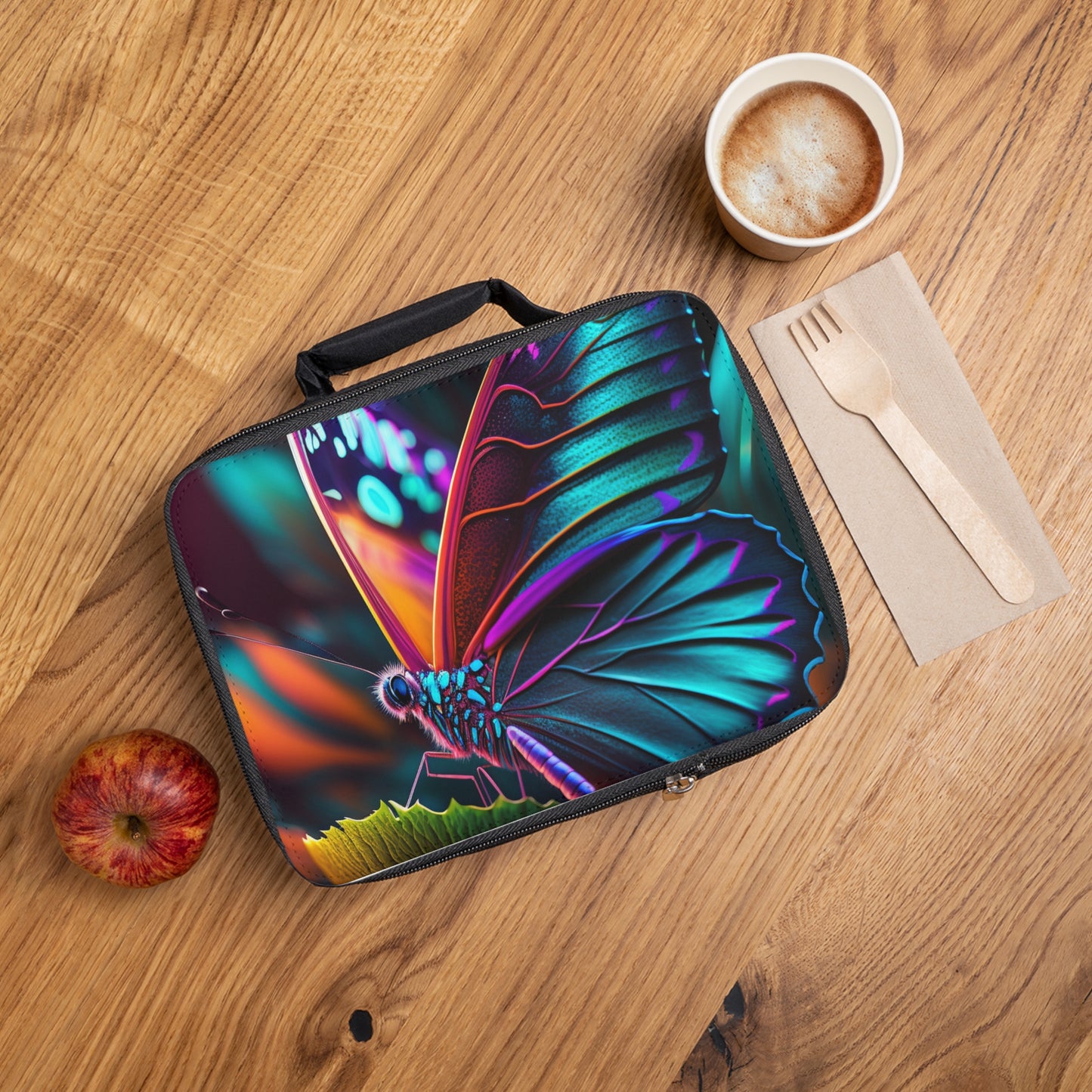 Lunch Bag Neon Butterfly Macro 1