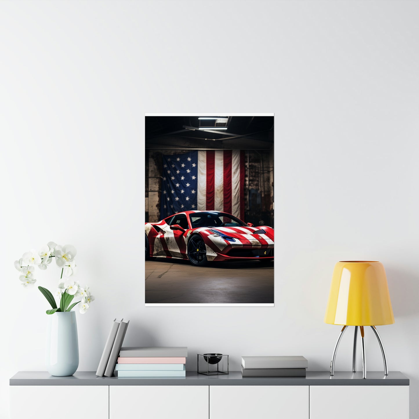 Premium Matte Vertical Posters American Flag Farrari 2