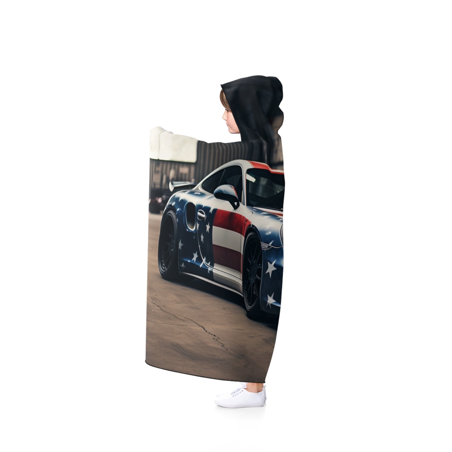 Hooded Blanket American Flag Porsche 2