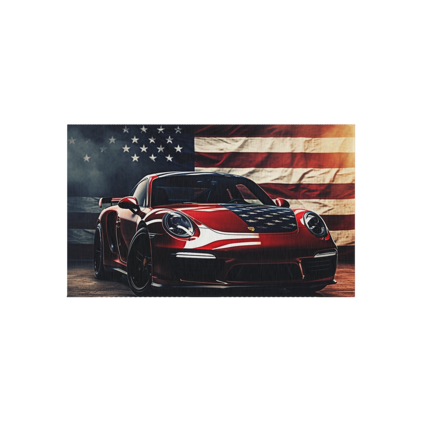 Outdoor Rug  American Flag Background Porsche 2