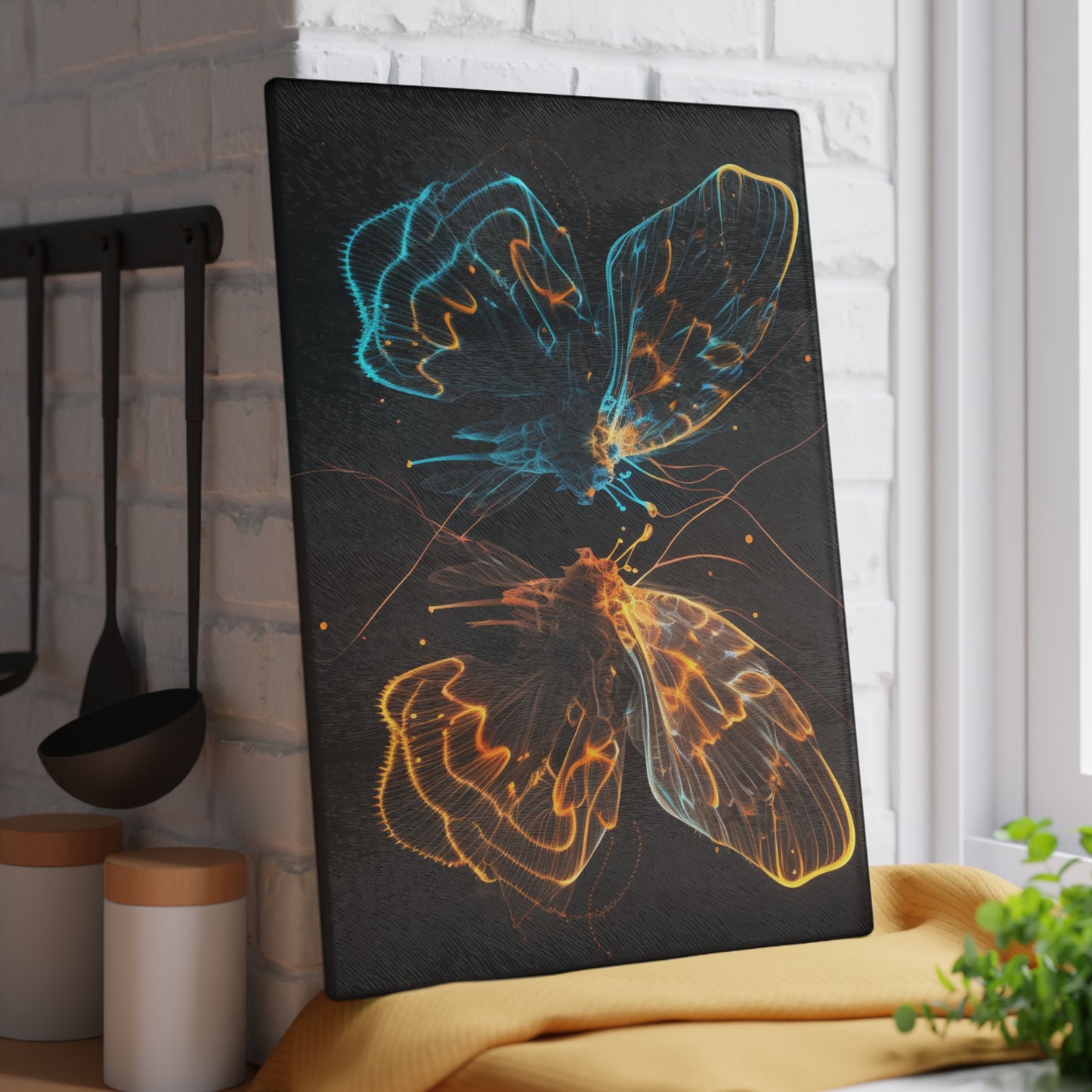 Glass Cutting Board Neon Glo Butterfly 1