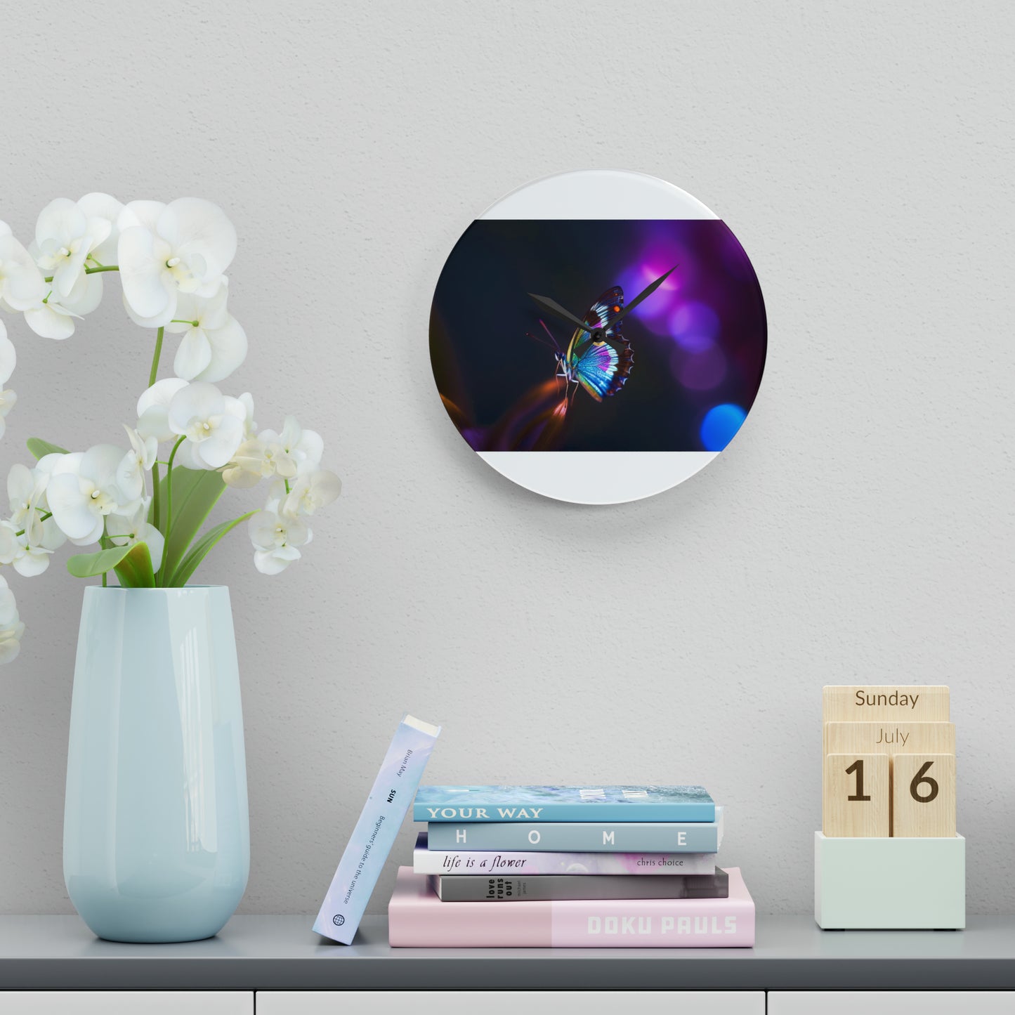 Acrylic Wall Clock Photo Realistic Butterfly 1