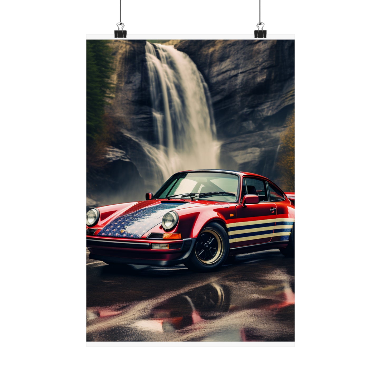 Premium Matte Vertical Posters American Flag Porsche Abstract 1