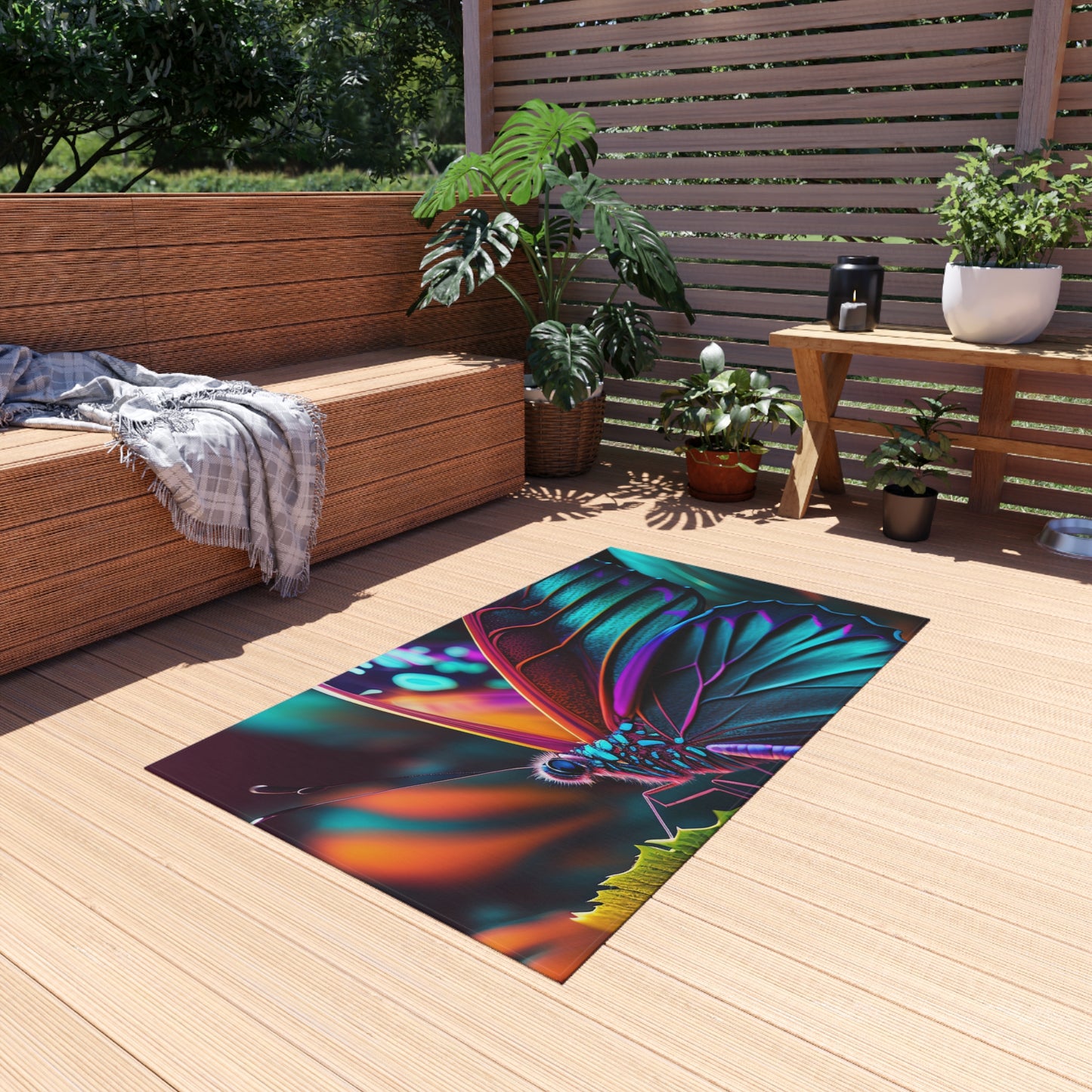 Outdoor Rug  Neon Butterfly Macro 1