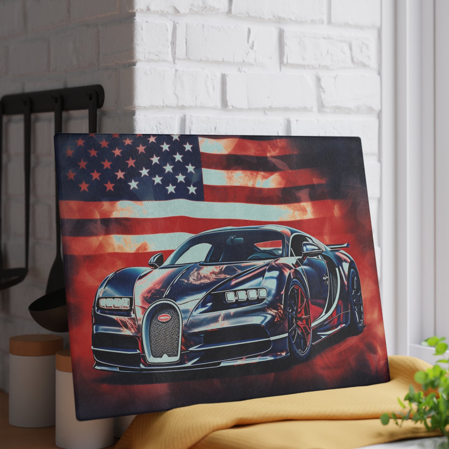 Glass Cutting Board Abstract American Flag Background Bugatti 4