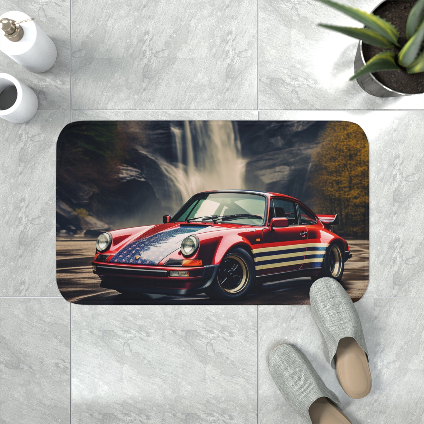 Memory Foam Bath Mat American Flag Porsche Abstract 1