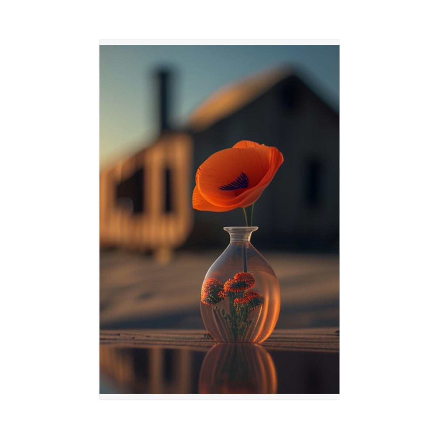 Premium Matte Vertical Posters Orange Poppy in a Vase 3