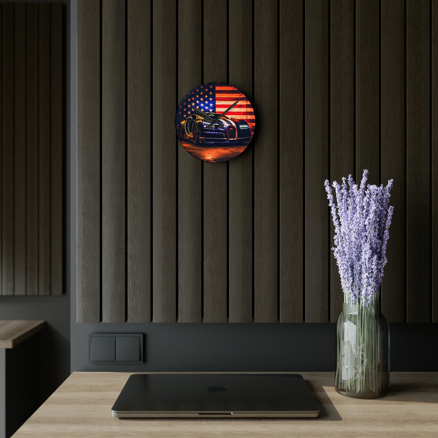 Acrylic Wall Clock Macro Bugatti American Flag 4