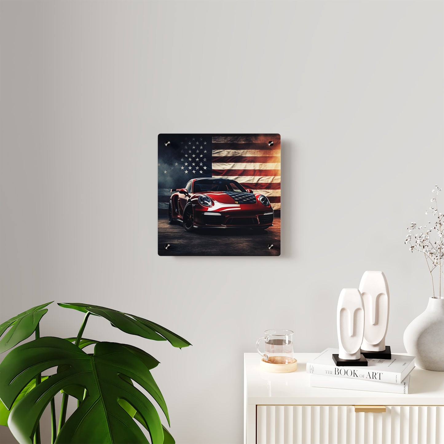 Acrylic Wall Art Panels American Flag Background Porsche 2