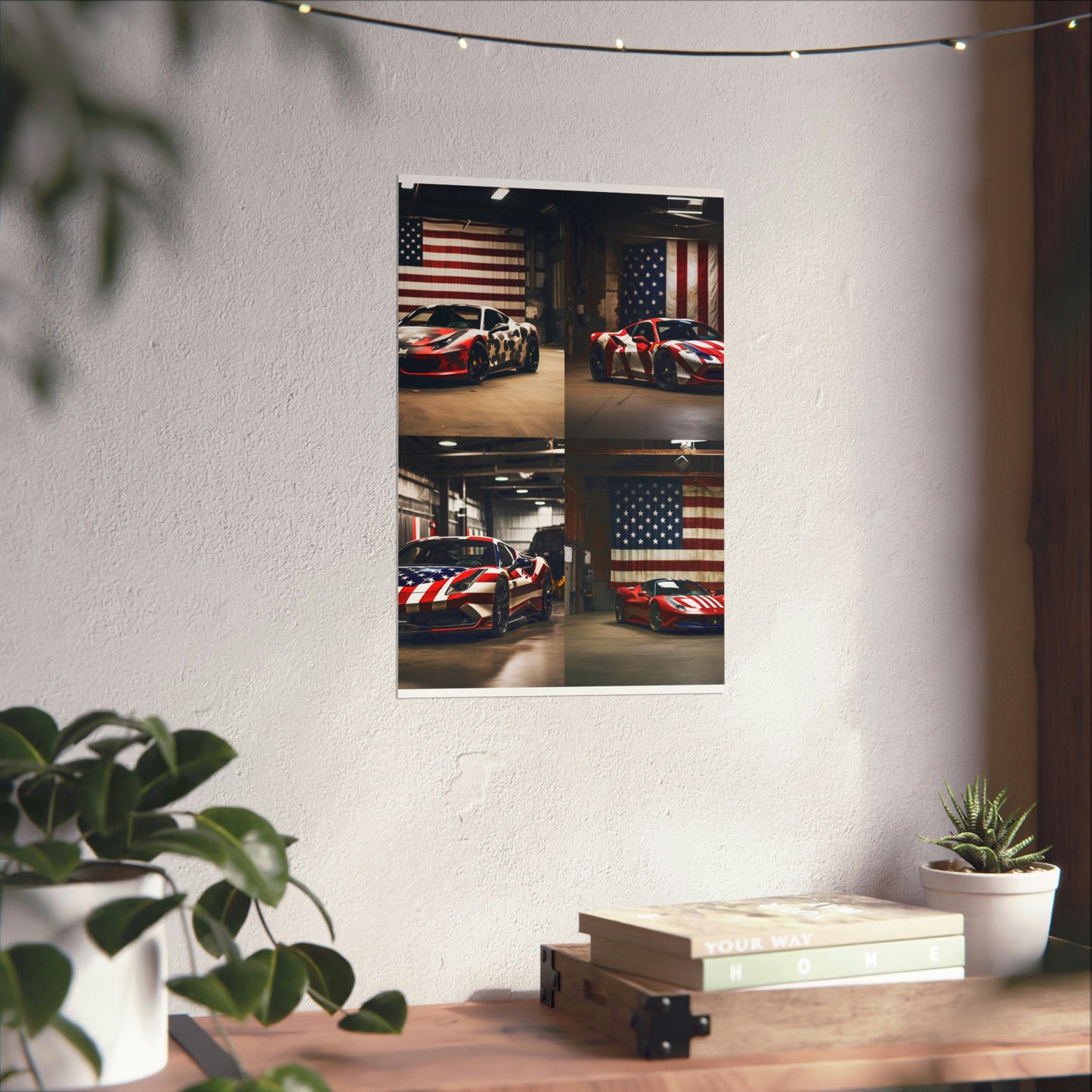 Premium Matte Vertical Posters American Flag Farrari 5