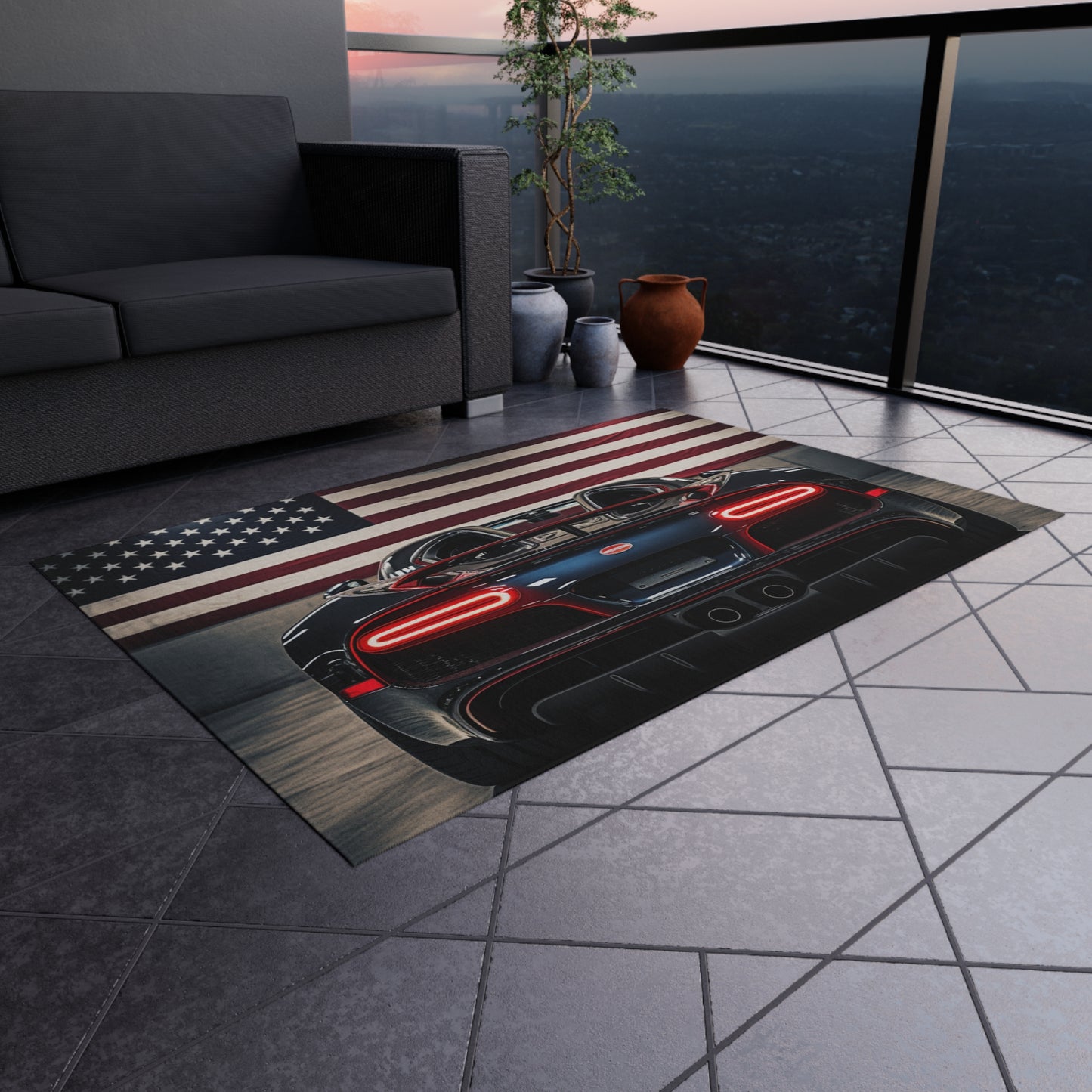 Outdoor Rug  American Flag Background Bugatti 4