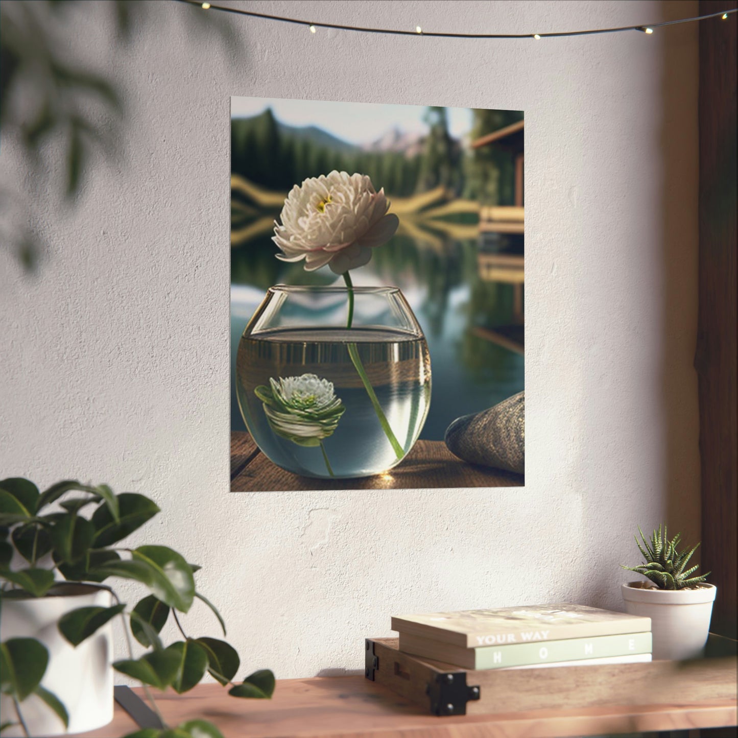 Premium Matte Vertical Posters White Peony glass vase 2