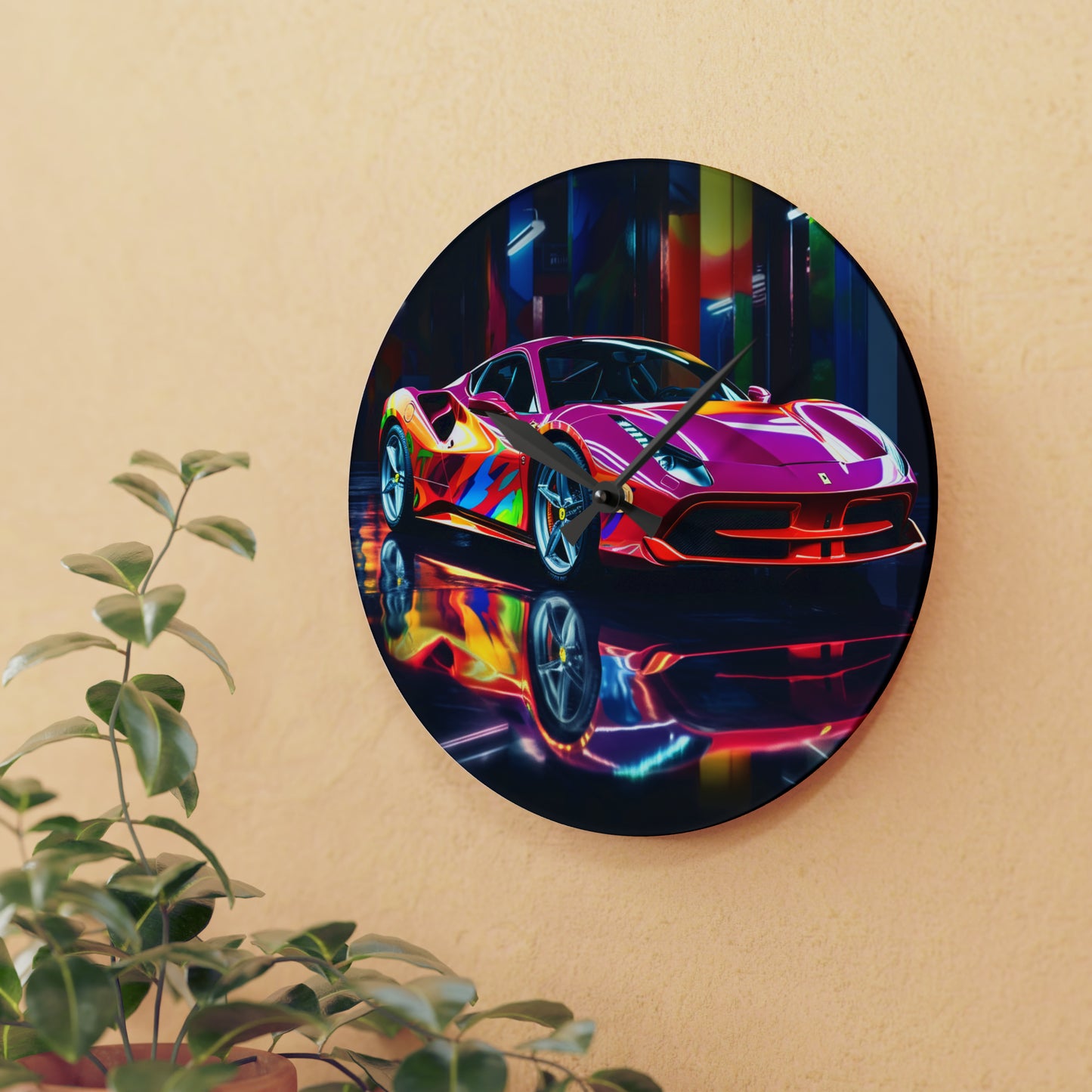 Acrylic Wall Clock Pink Macro Ferrari 1