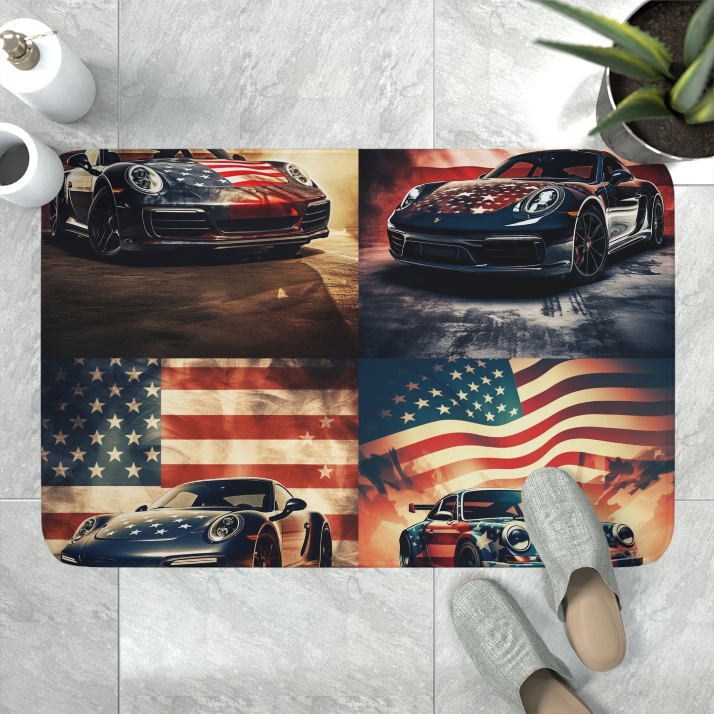 Memory Foam Bath Mat Abstract American Flag Background Porsche 5