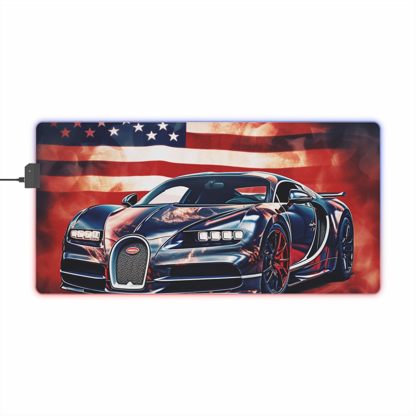 LED Gaming Mouse Pad Abstract American Flag Background Bugatti 4