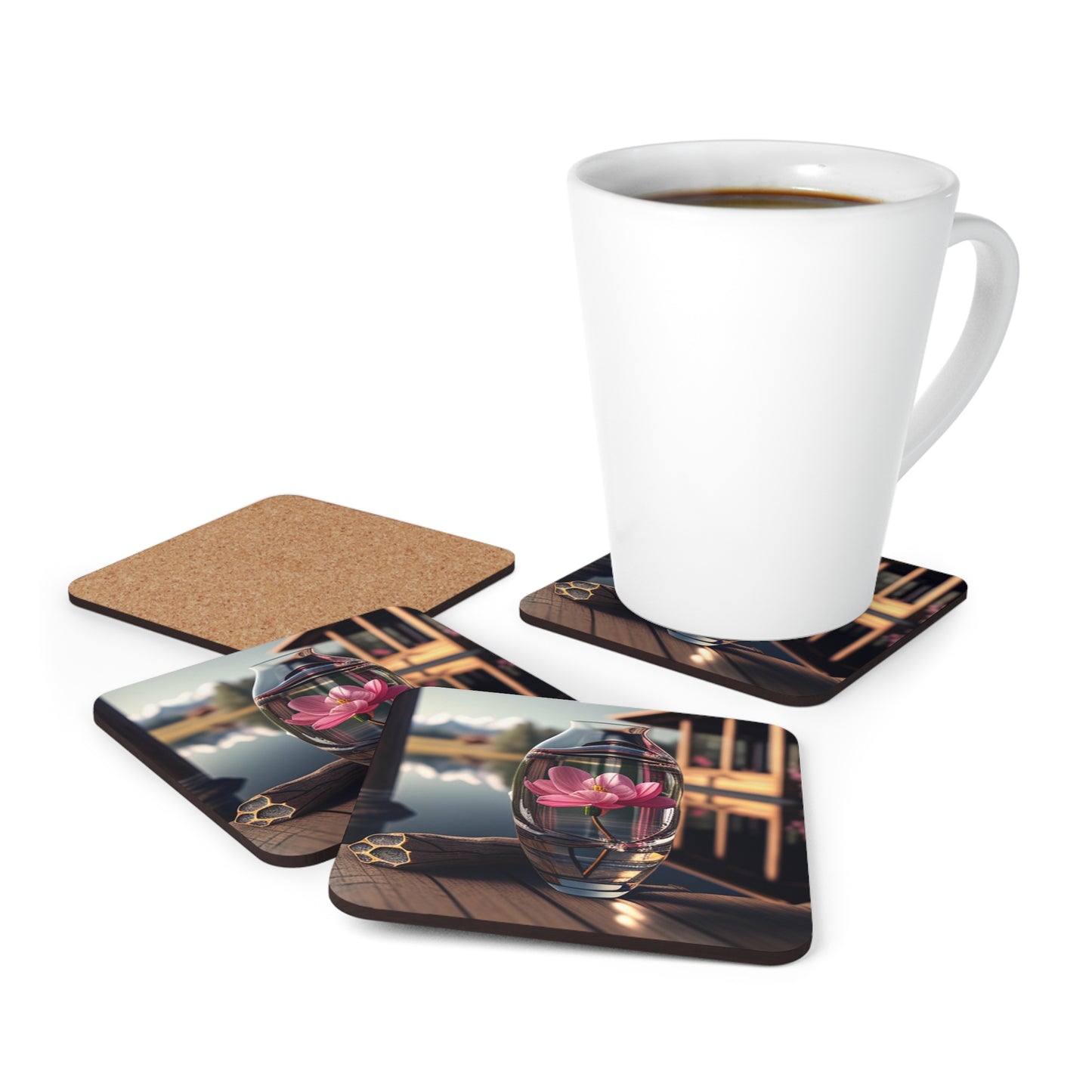 Corkwood Coaster Set Pink Magnolia 2