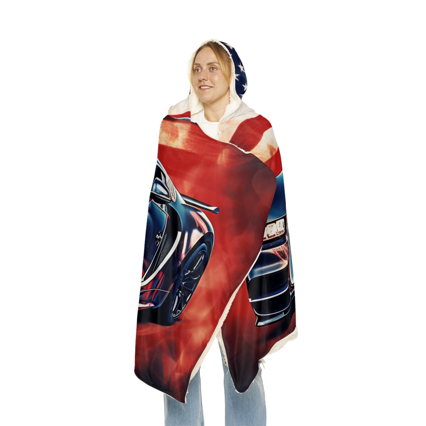 Snuggle Hooded Blanket Abstract American Flag Background Bugatti 4