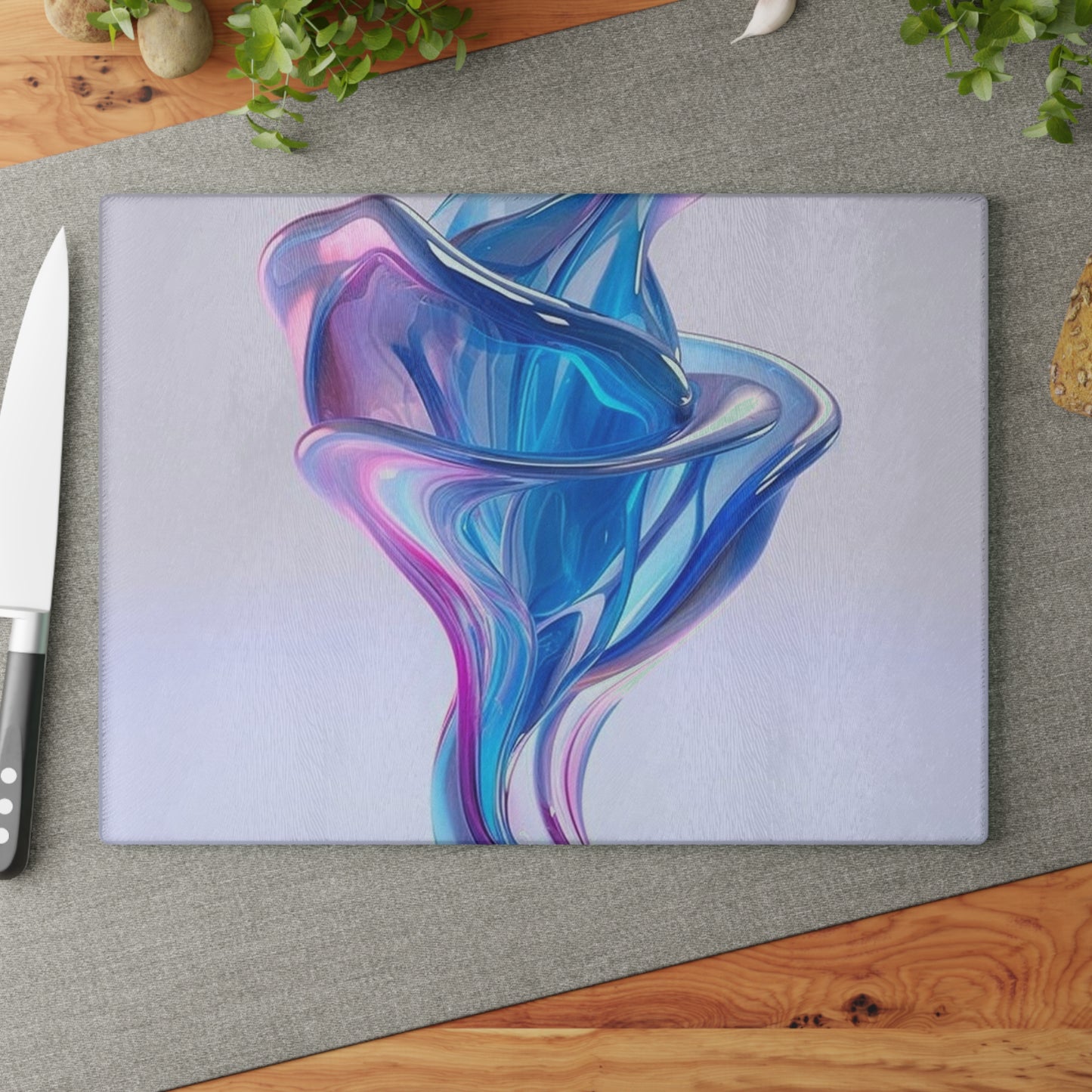 Glass Cutting Board Pink & Blue Tulip Rose 2