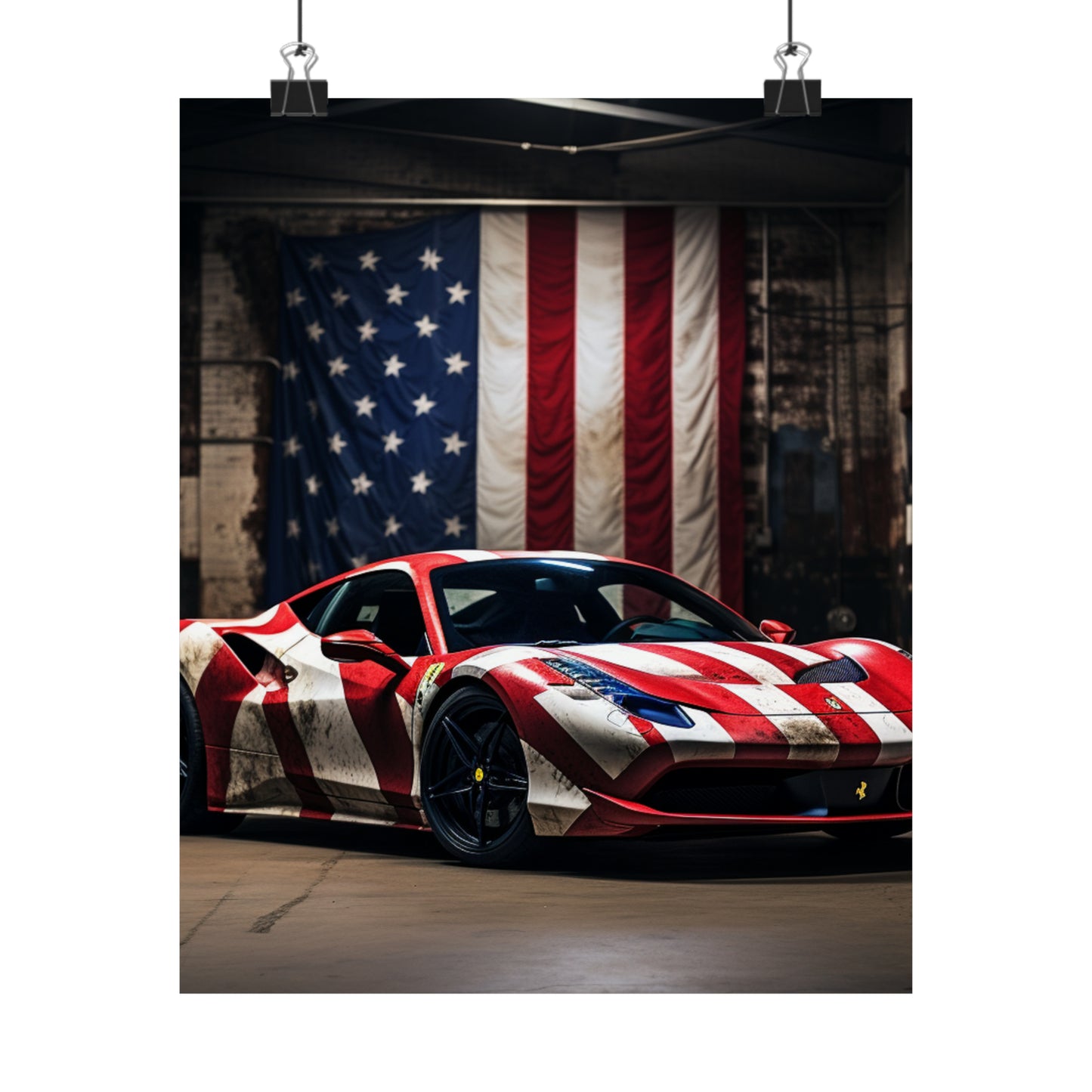 Premium Matte Vertical Posters American Flag Farrari 2