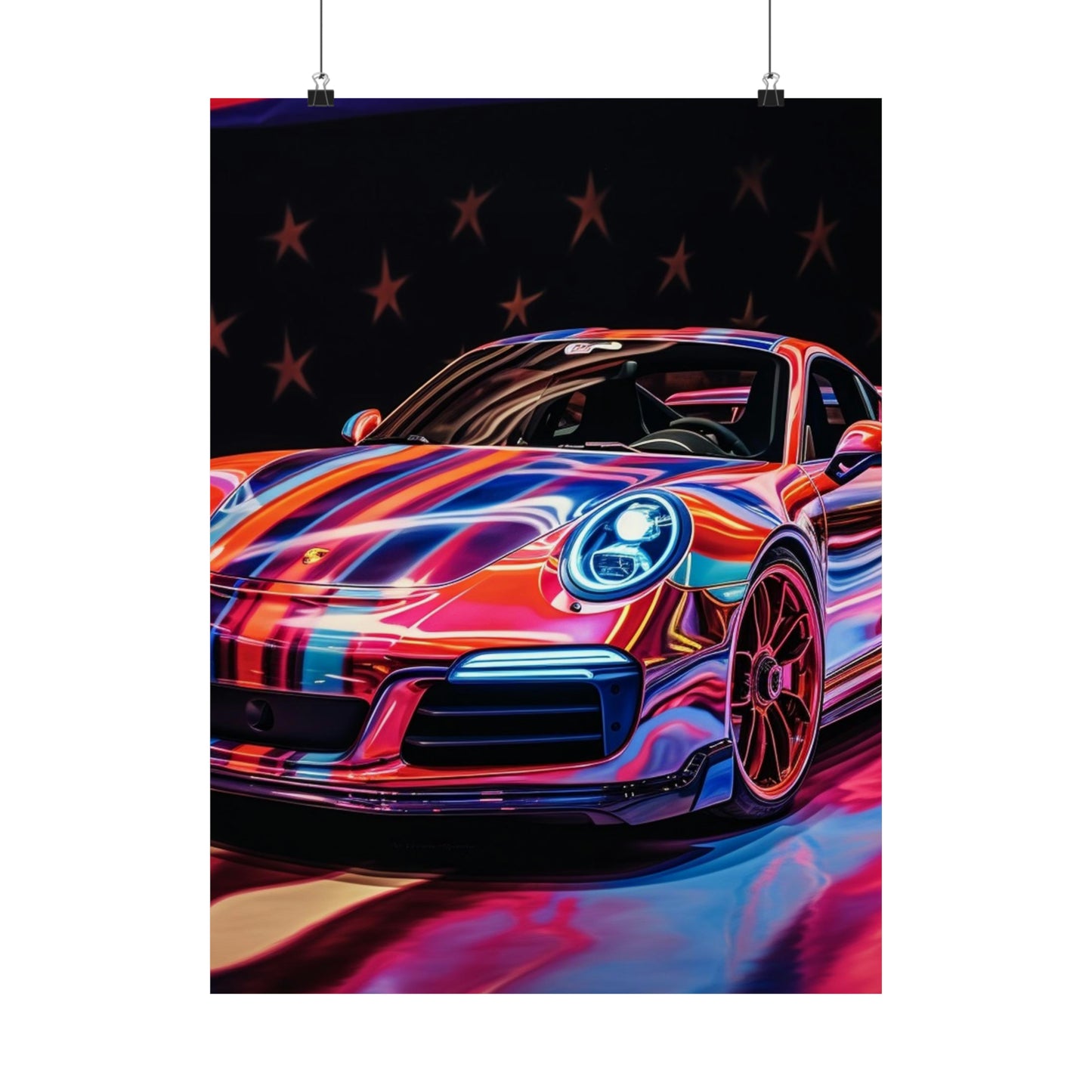 Premium Matte Vertical Posters American Flag Colored Porsche 3