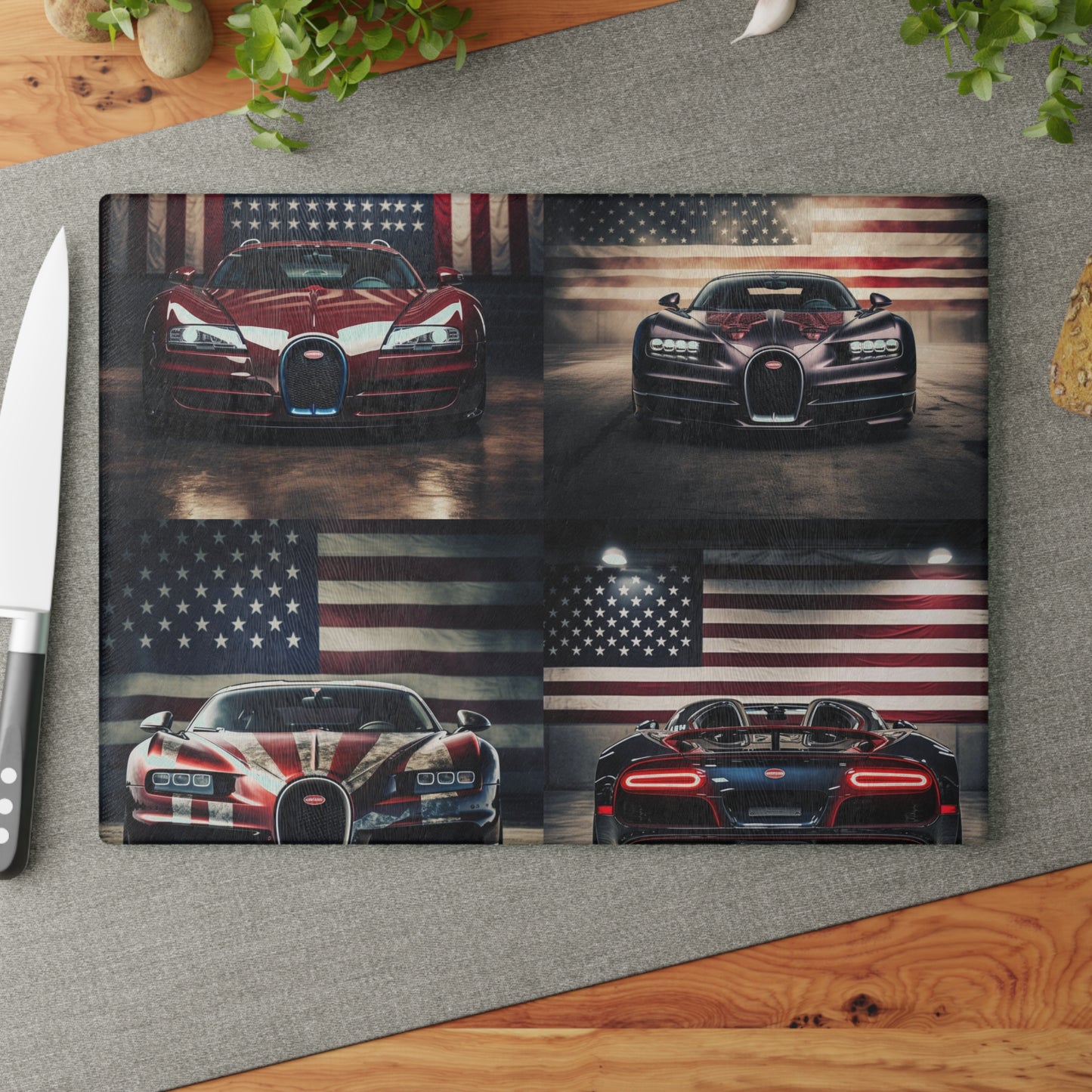 Glass Cutting Board American Flag Background Bugatti 5