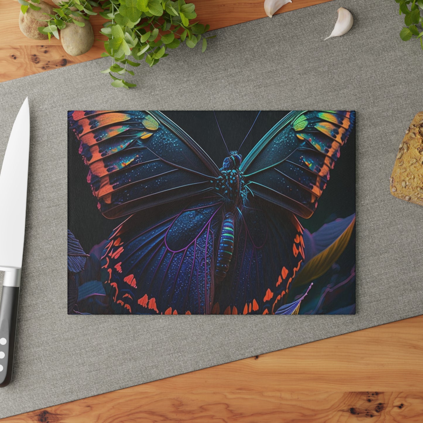 Glass Cutting Board Hue Neon Butterfly 3