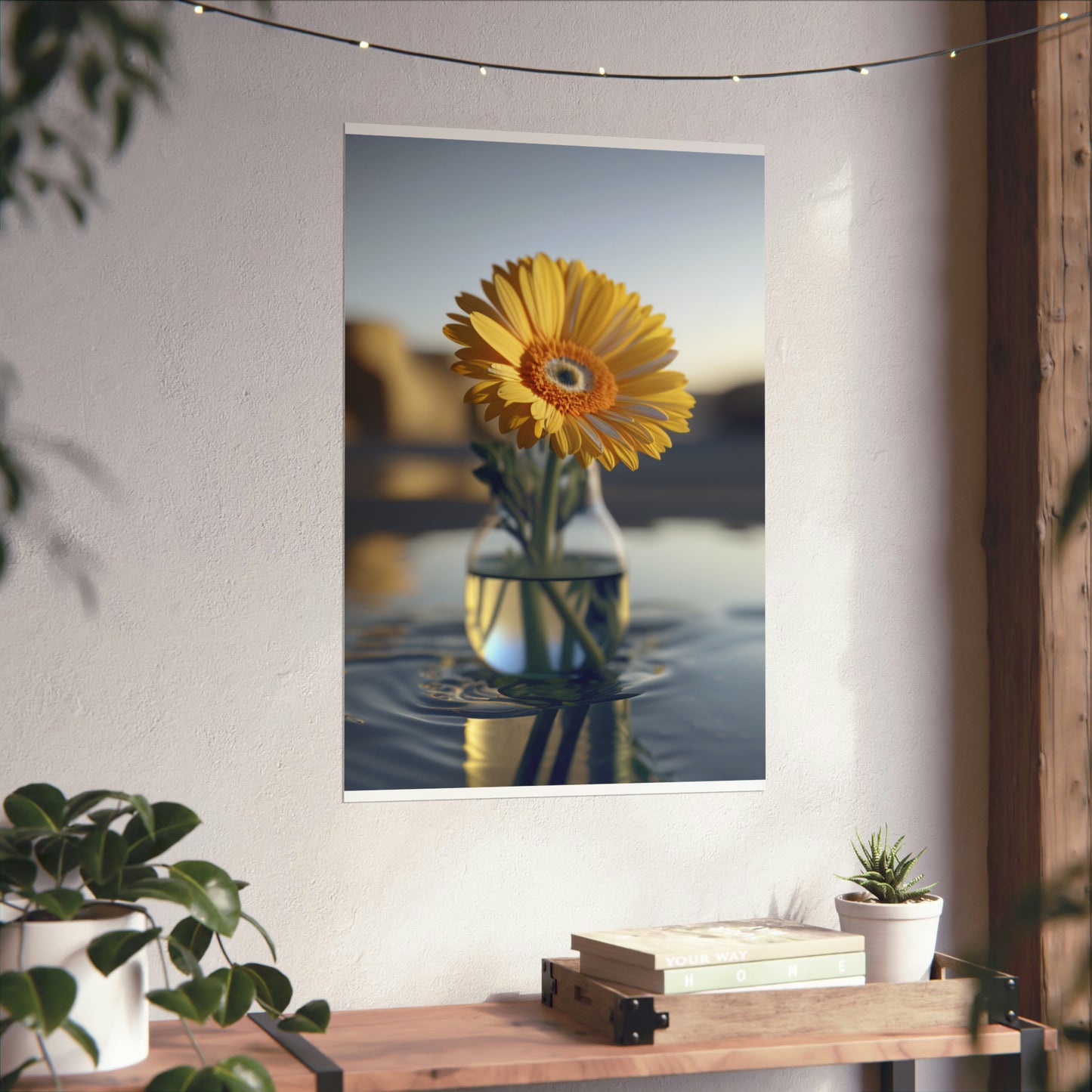 Premium Matte Vertical Posters yello Gerbera glass 4