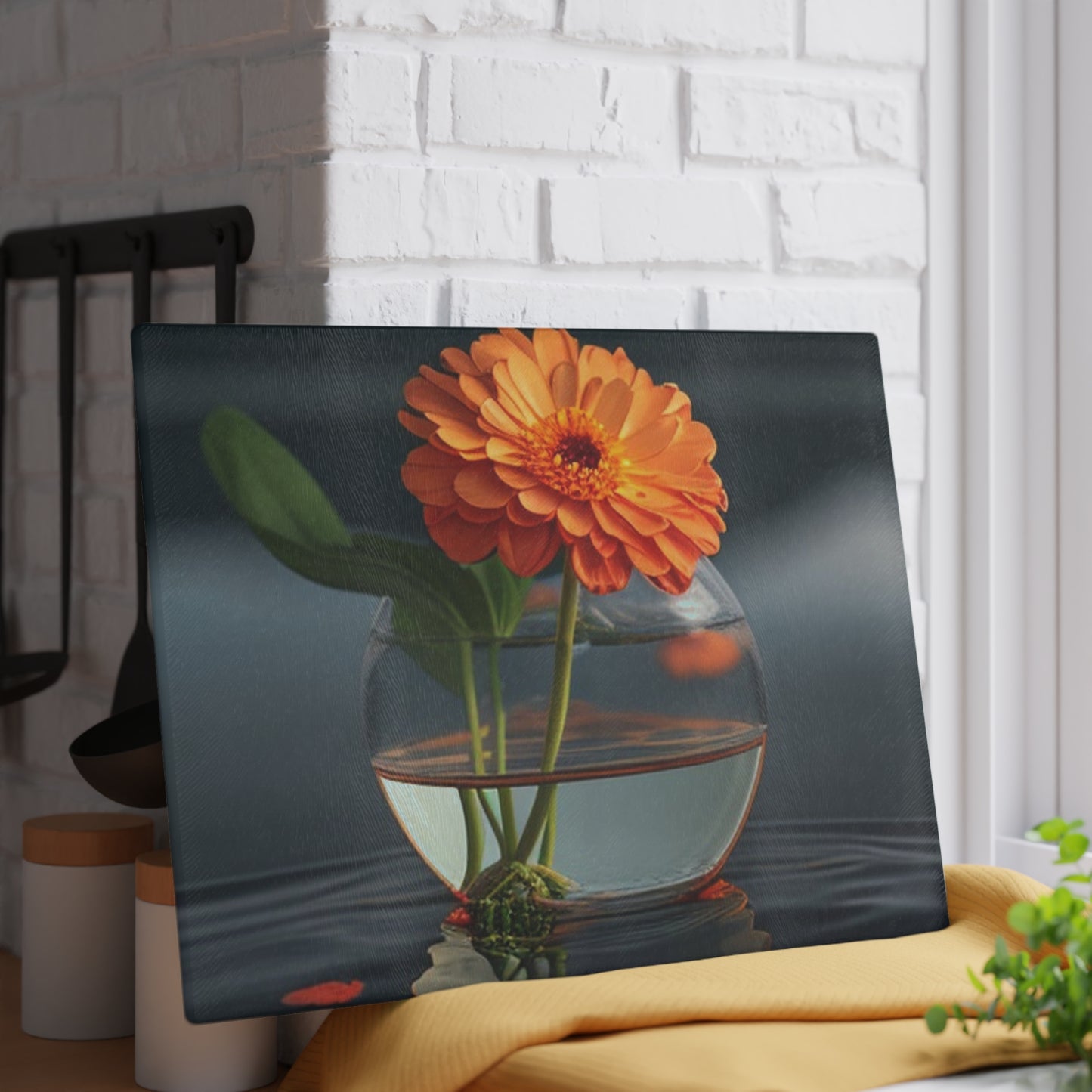 Glass Cutting Board Orange Zinnia 2