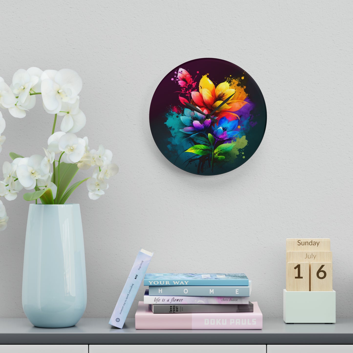 Acrylic Wall Clock Bright Spring Flowers 3