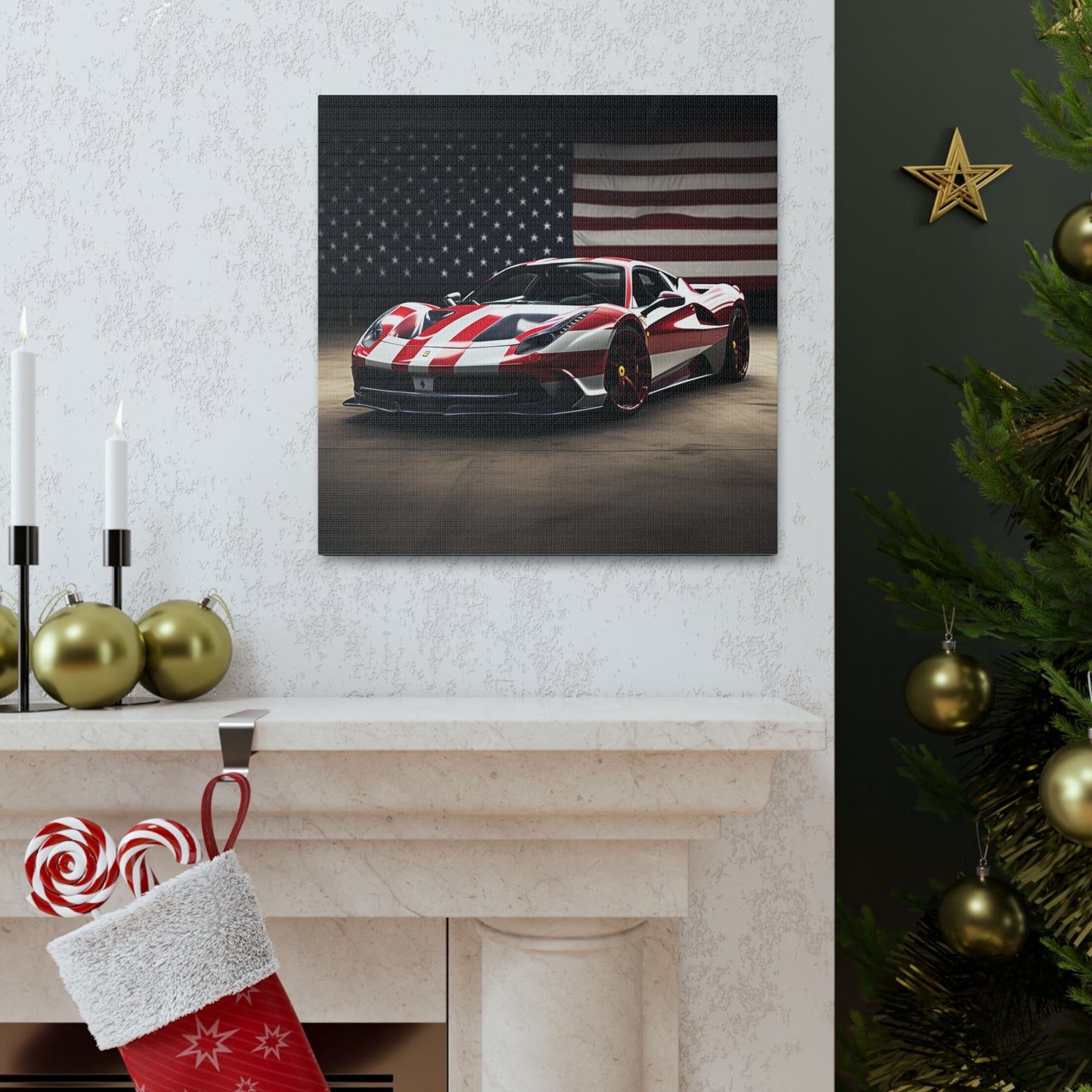 Canvas Gallery Wraps American Flag Background Ferrari 2