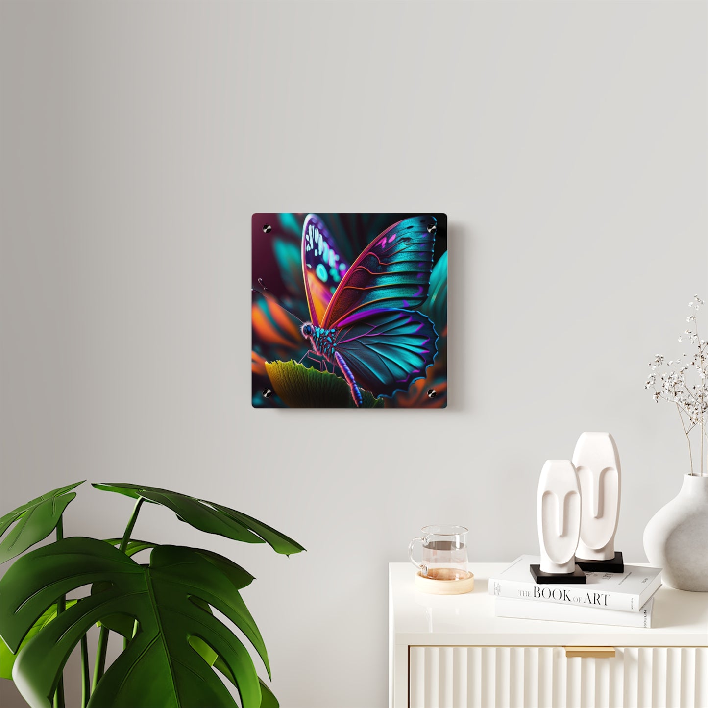 Acrylic Wall Art Panels Neon Butterfly Macro 1