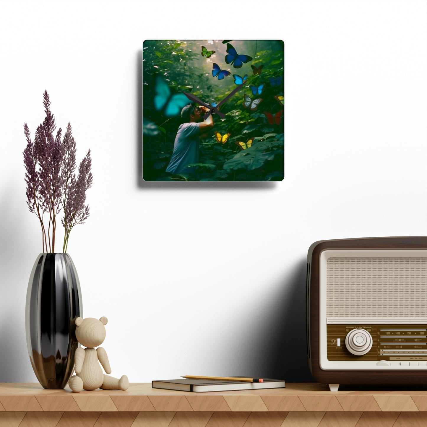 Acrylic Wall Clock Jungle Butterfly 1