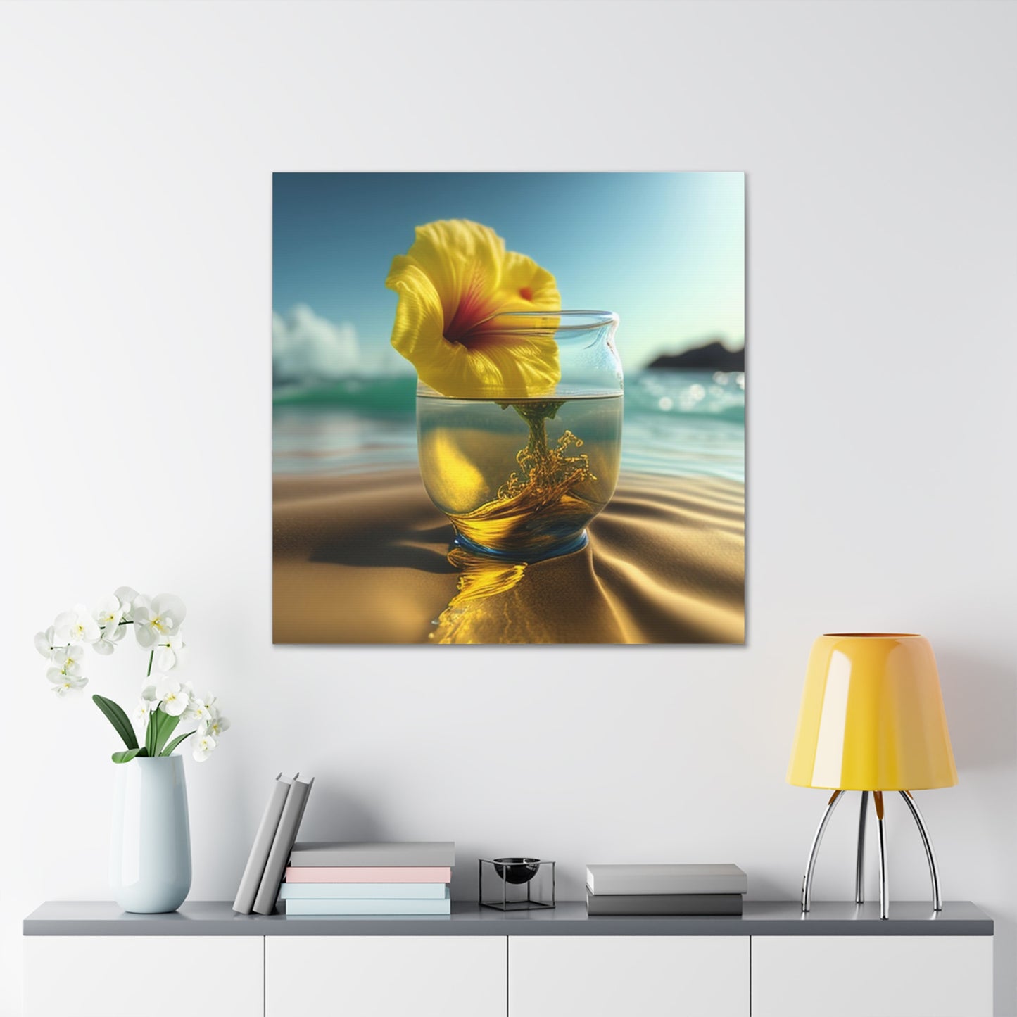 Canvas Gallery Wraps Yellow Hibiscus glass 1
