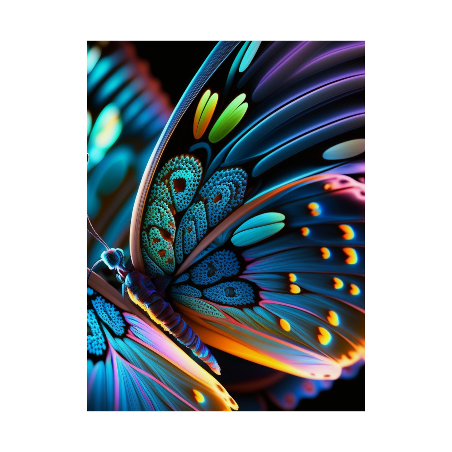 Premium Matte Vertical Posters Neon Butterfly Macro 2